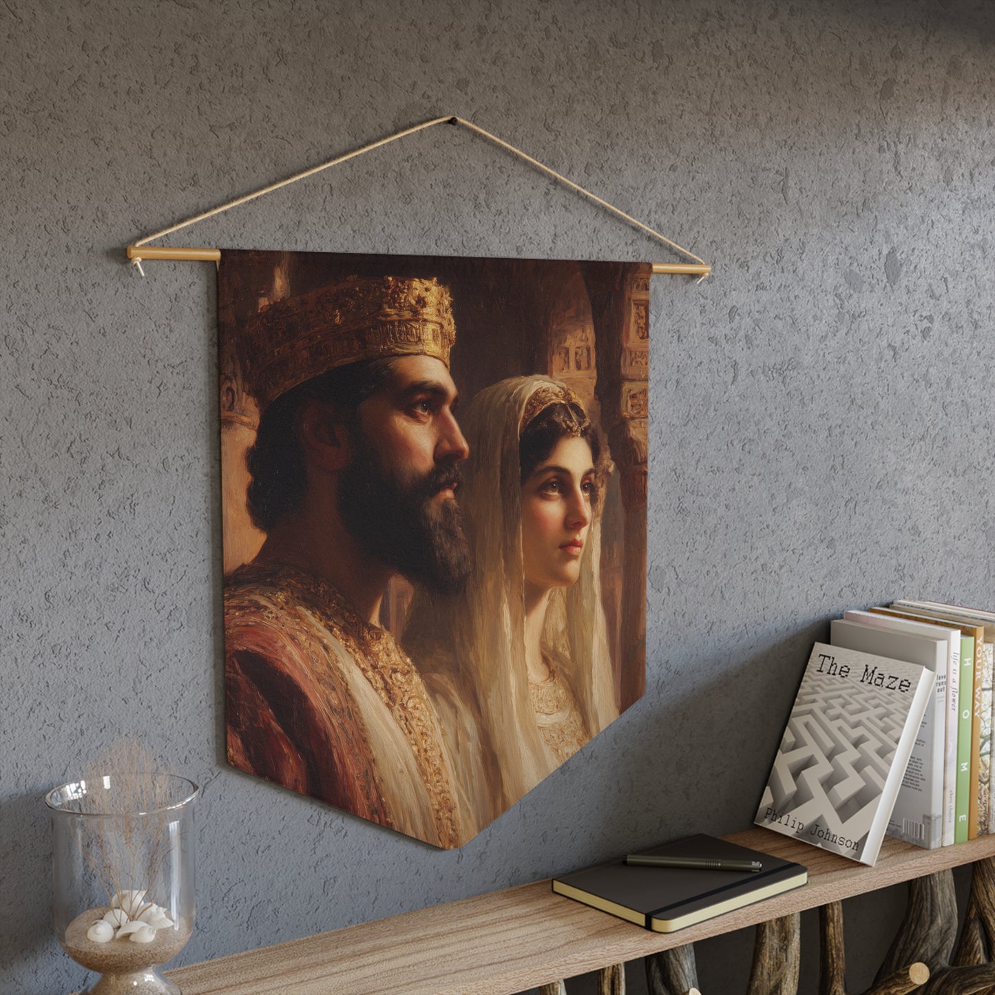 King Xerxes and Queen Esther - Wall Banner / Wall Hanging - Christian Art - Prayer room - 18" x 21"