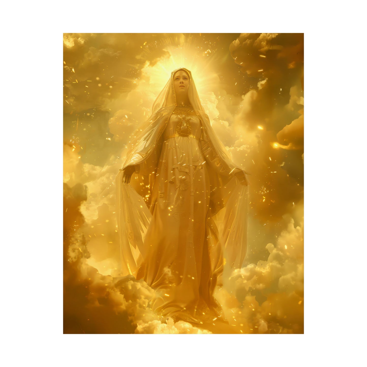 Virgin Mary - Mystical Sun - Golden Mary Poster Print - Sanctified Souls Print - Multiple Sizes - Premium Posters - Catholic Art
