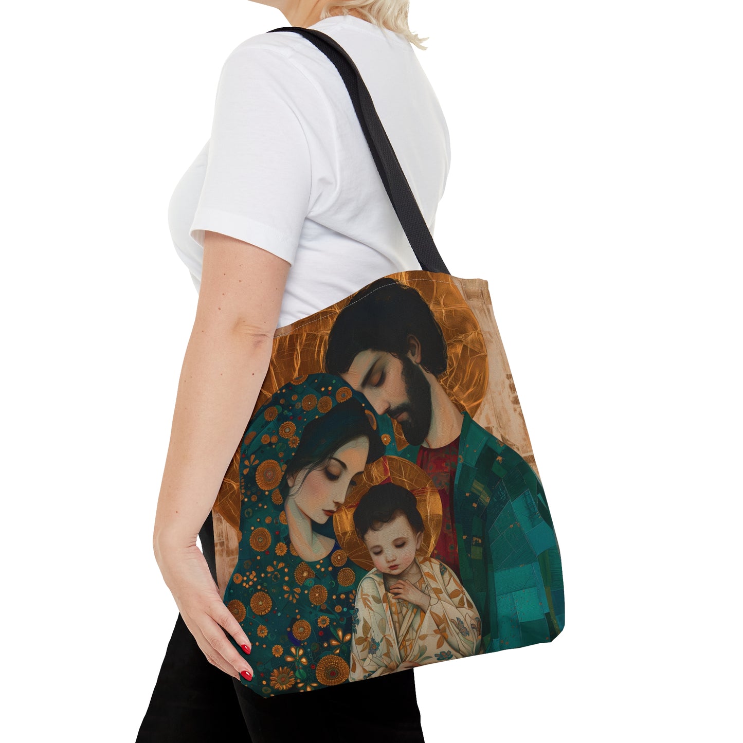 Sacred Love - Mary, Joseph, and the Infant Jesus Tote Bag - Large Medium Small Faith Art Bag - Holy Family Art purse - Double Sided