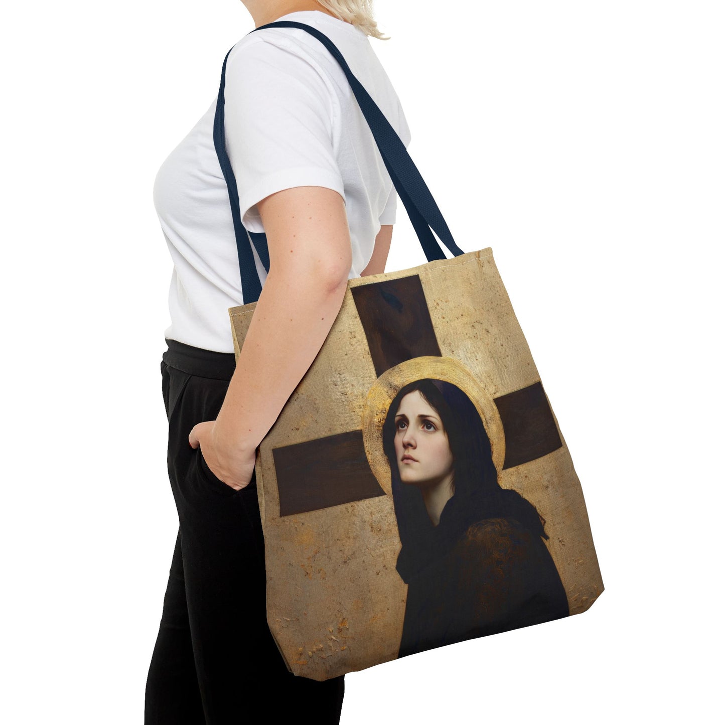 Our Lady of the Cross - Mother Mary - Our Lady of the Crucifix - Marian Art - Tote Bag - Large Medium Small Faith Art Bag - Tote Purse