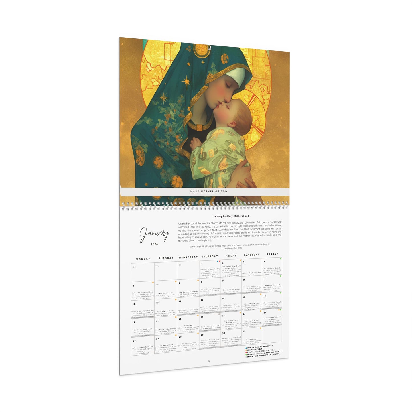Catholic Liturgical Calendar 2026 - Saints, Solemnities & Marian Feast Days - Sanctified Souls - Christmas Gift - Gift for Catholics