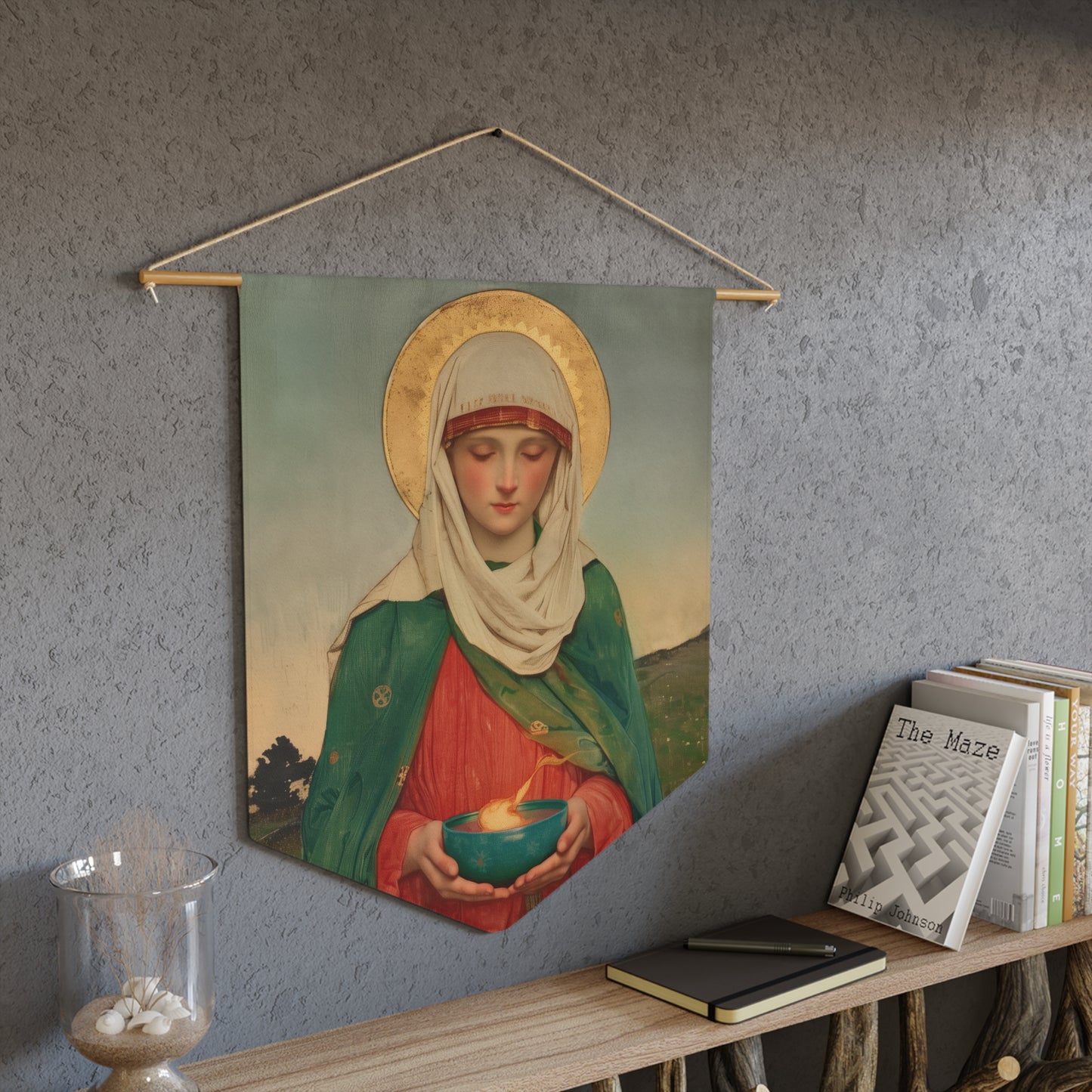 Saint Brigid of Ireland / Kildare Pennant / Banner / Wall Hanging - Prayer room art - 18" x 21" - Catholic prayer Religious - Large Print