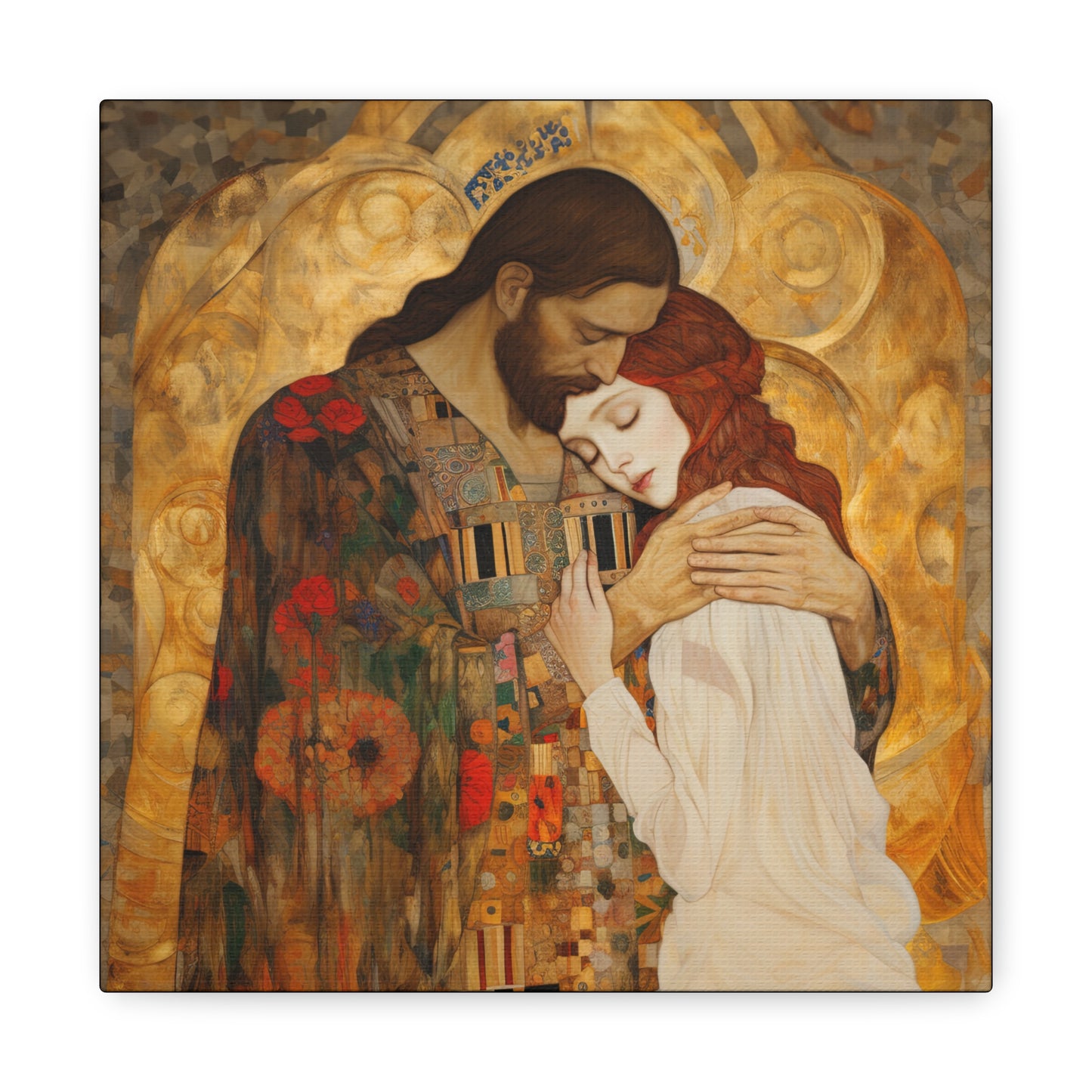 Christ Embracing Mary Magdalene Museum Wrapped Canvas - Sanctified Souls Print -Based on Klimt's The Kiss - Religious Catholic Art