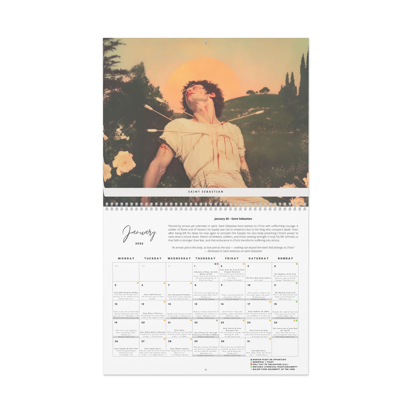 Catholic Calendar - Crowned in Crimson: A Year with the Martyrs - Liturgical Calendar 2026 - Saints, Solemnities & Marian Feast Days