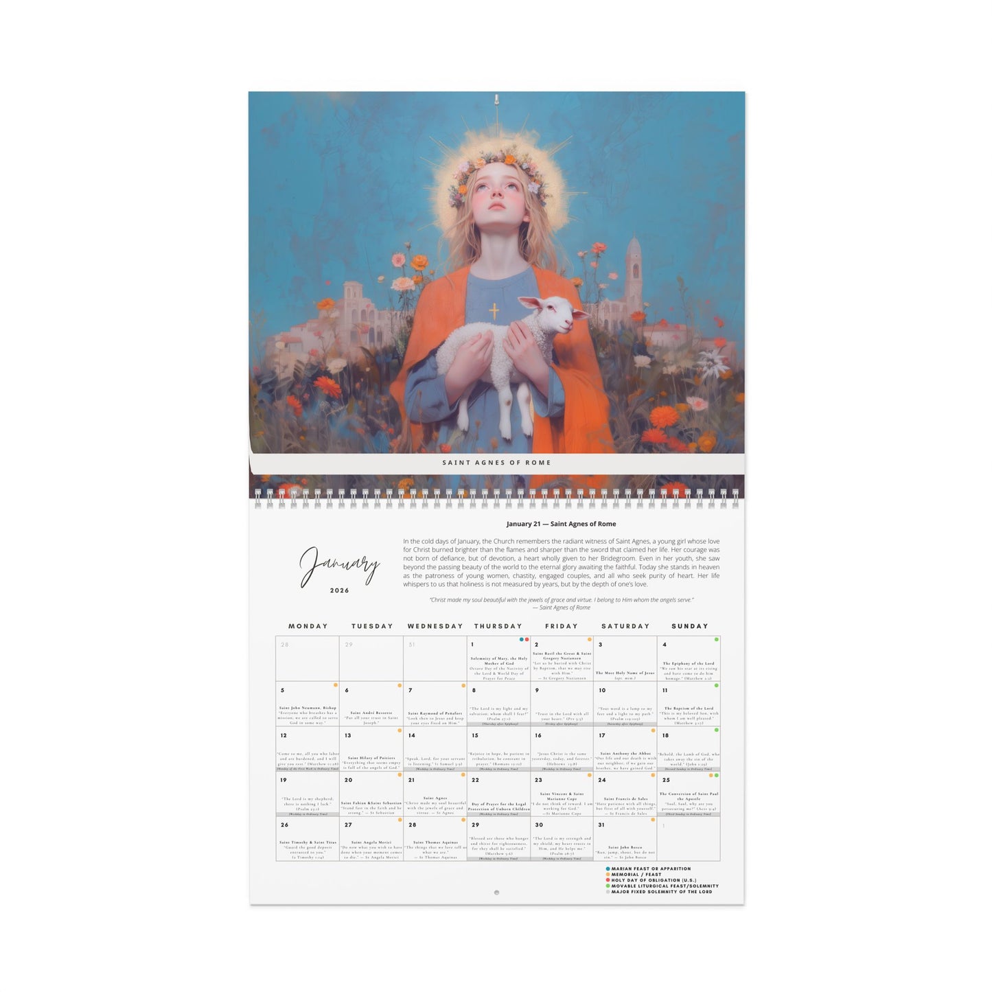 Catholic Liturgical Calendar 2026 - Saints, Solemnities & Marian Feast Days - Sanctified Souls - Christmas Gift - Gift for Catholics