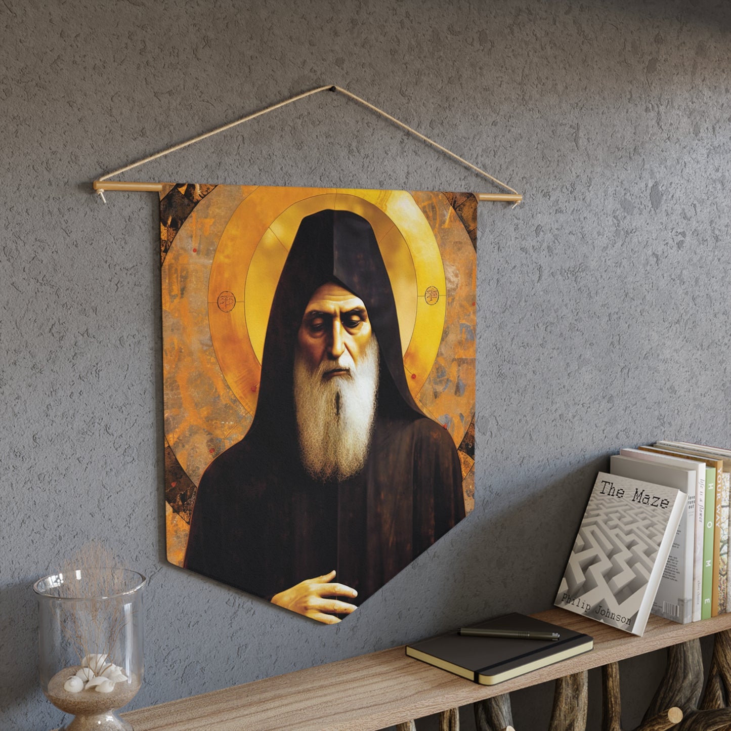 Saint Charbel Makhlouf Wall Banner / Wall Hanging - Unique Religious Art for your home - Prayer room - Catholic Home Art - 18" x 21"