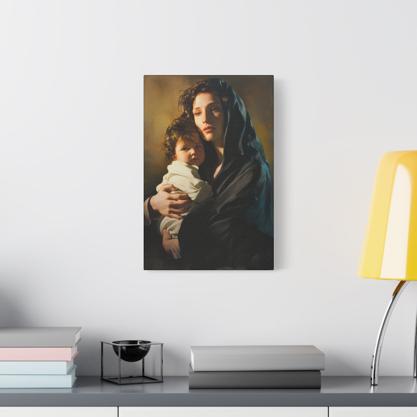 A mother's Gentle Embrace - Mary and The Christ Child - Museum Wrapped Canvas - Print - Religious Art for your Home - Catholic Saint Art