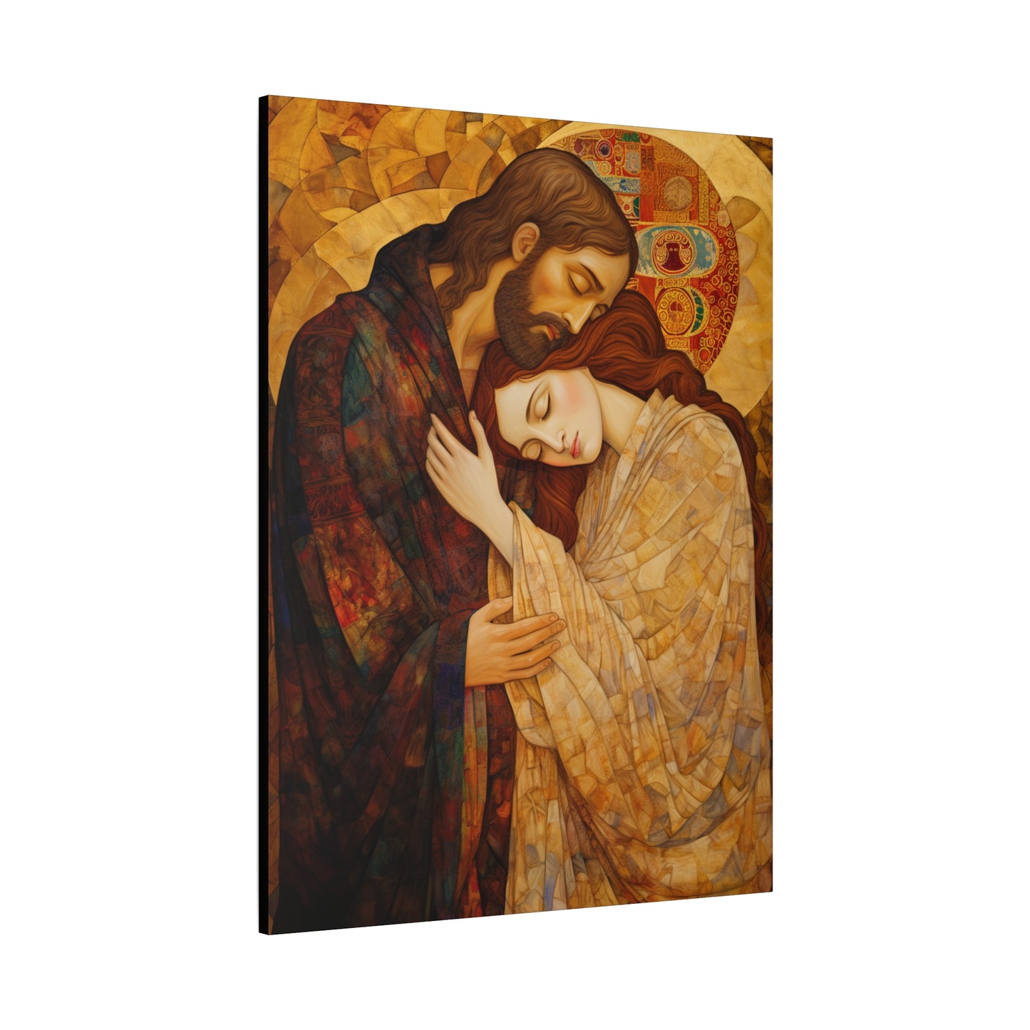 Healing Love- The Embrace of Christ and Mary Magdalene Museum Wrapped Canvas - Sanctified Souls Print -Based on Klimt's The Kiss