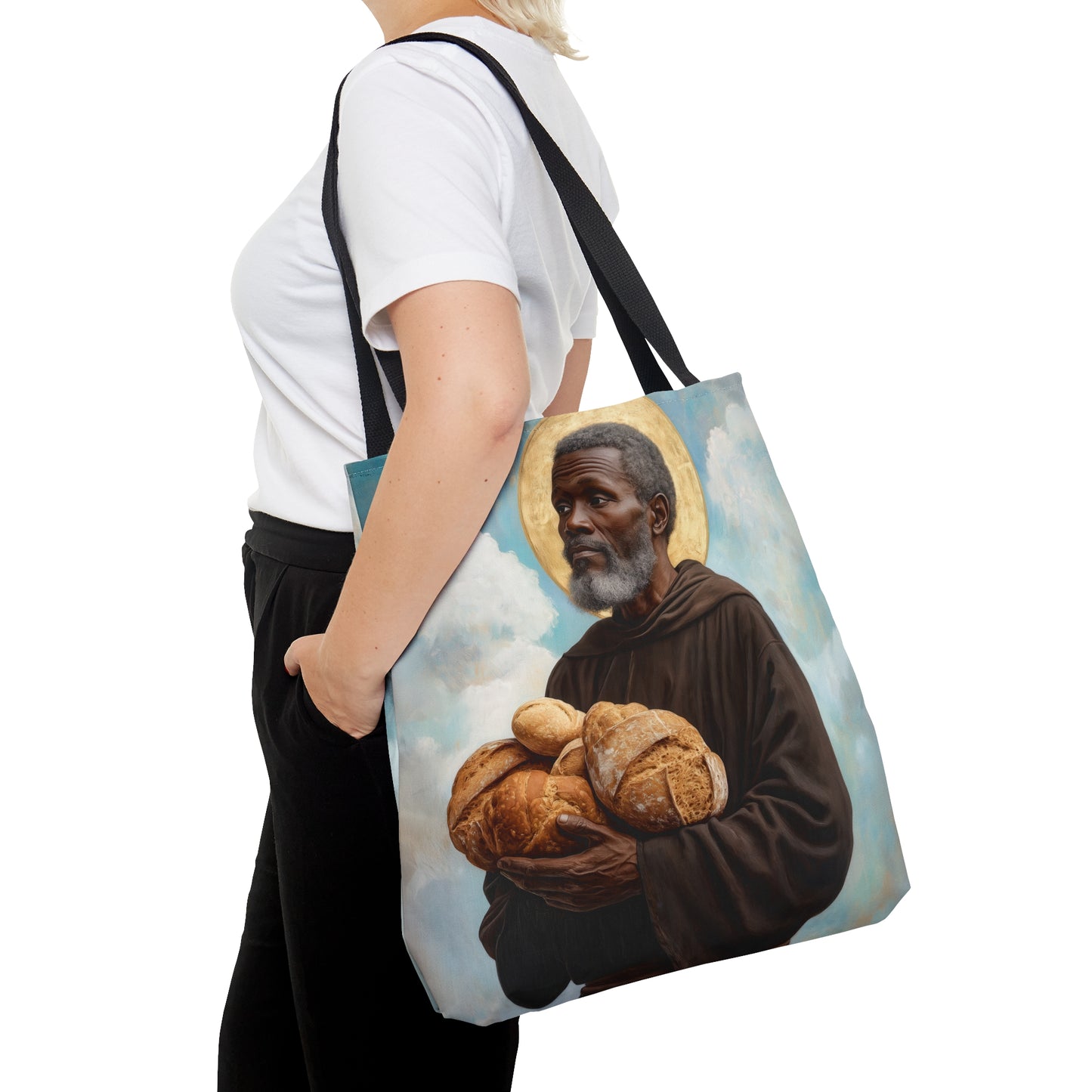 Saint Benedict the Moor Tote Bag - Large Medium Small Faith Art Bag - Catholic Faith Purse - Double Sided - Religious Art - Christ Child
