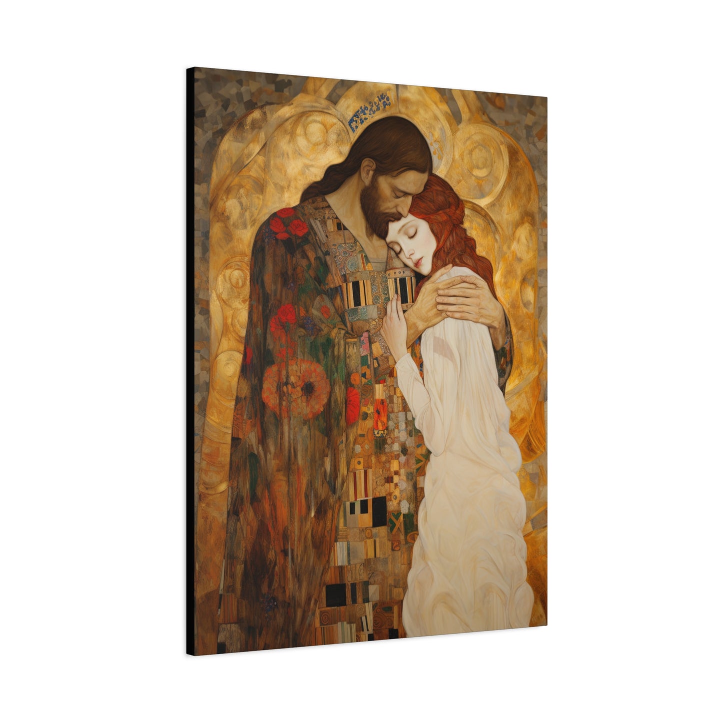 Christ Embracing Mary Magdalene Museum Wrapped Canvas - Sanctified Souls Print -Based on Klimt's The Kiss - Religious Catholic Art