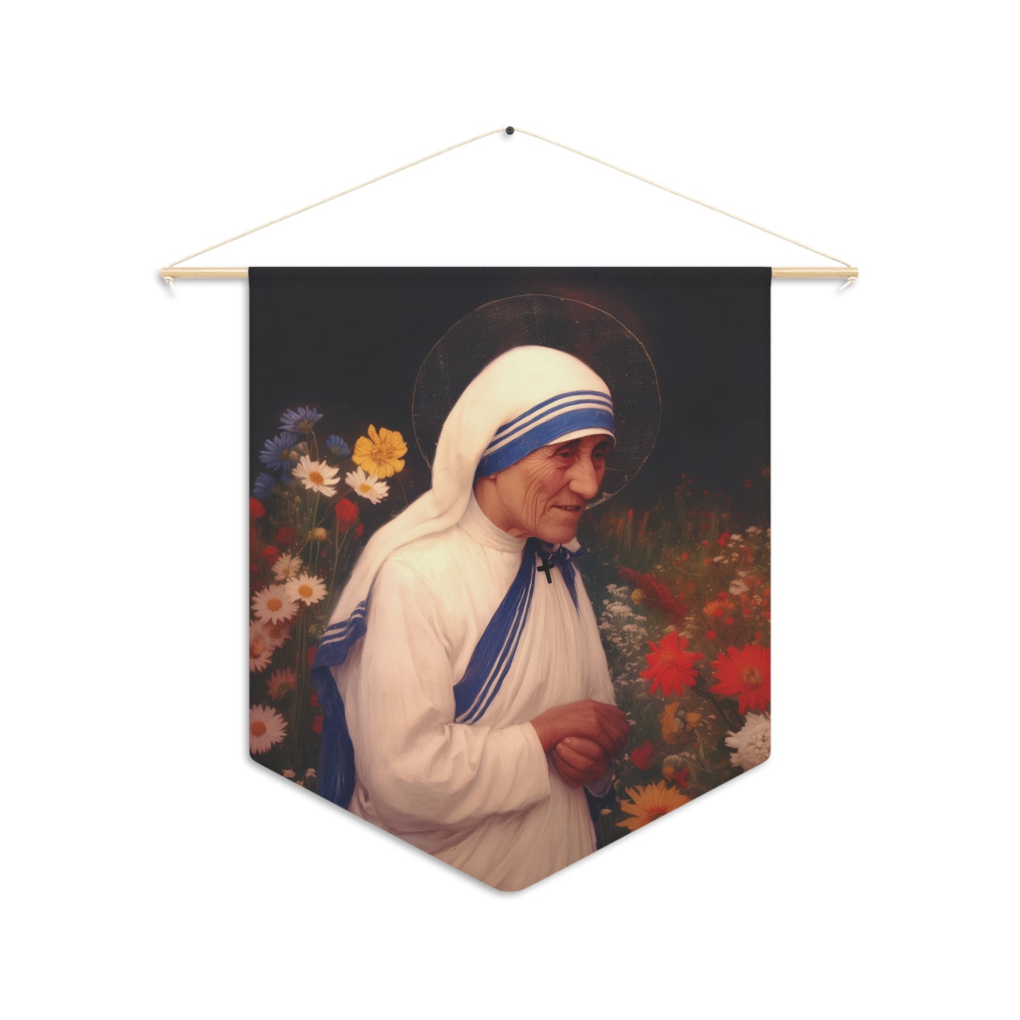Saint Teresa of Calcutta Pennant / Banner / Wall Hanging - Prayer room art - 18" x 21" - Catholic - Large Banner