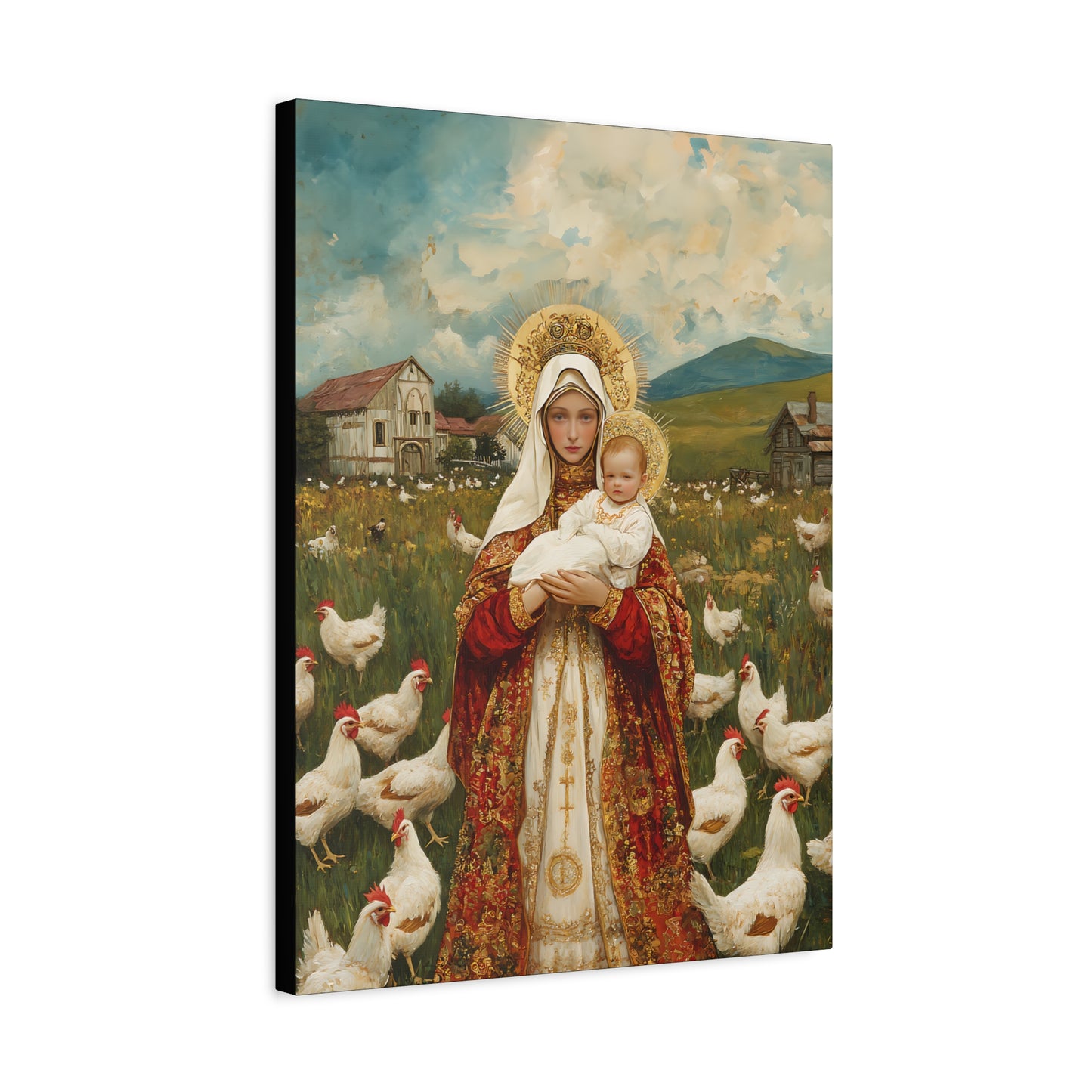 Our Lady of the Hens: Protector of the Humble Flock - Museum Wrapped Canvas - Print - Religious Art for your Home - Christian print