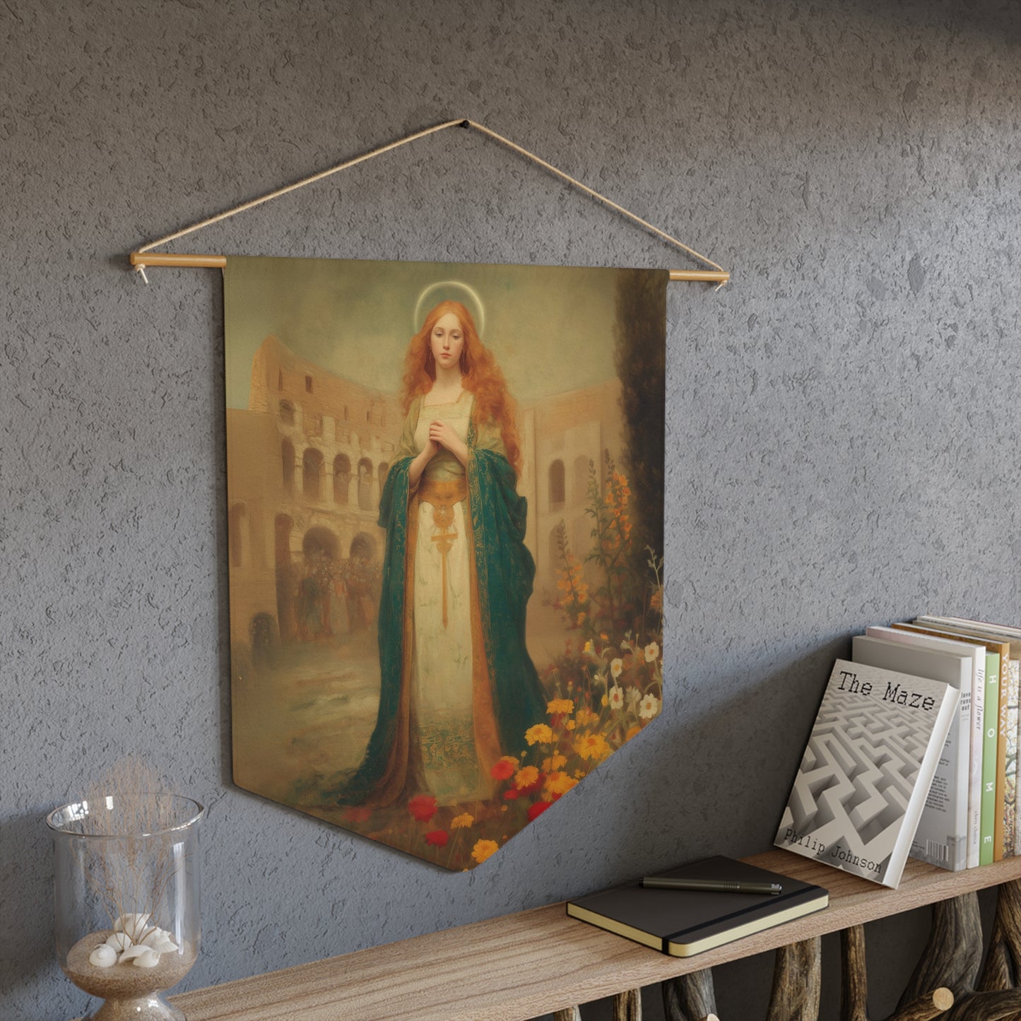 Saint Justina Pennant / Banner / Wall Hanging - Prayer room art - 18" x 21" - Catholic - Large Banner - Catholic Home
