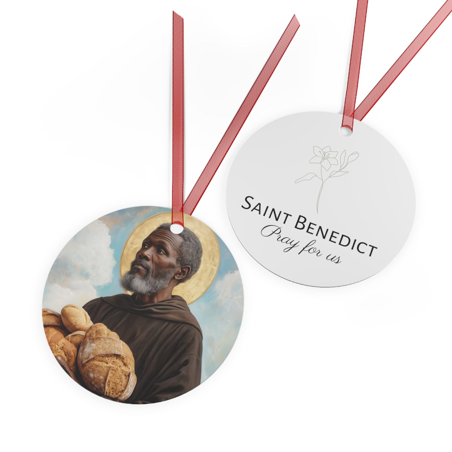 Saint Benedict the Moor Ornament - Religious Holiday Christmas Ornament and Keepsake - Double sided Keepsake Religious Ornament