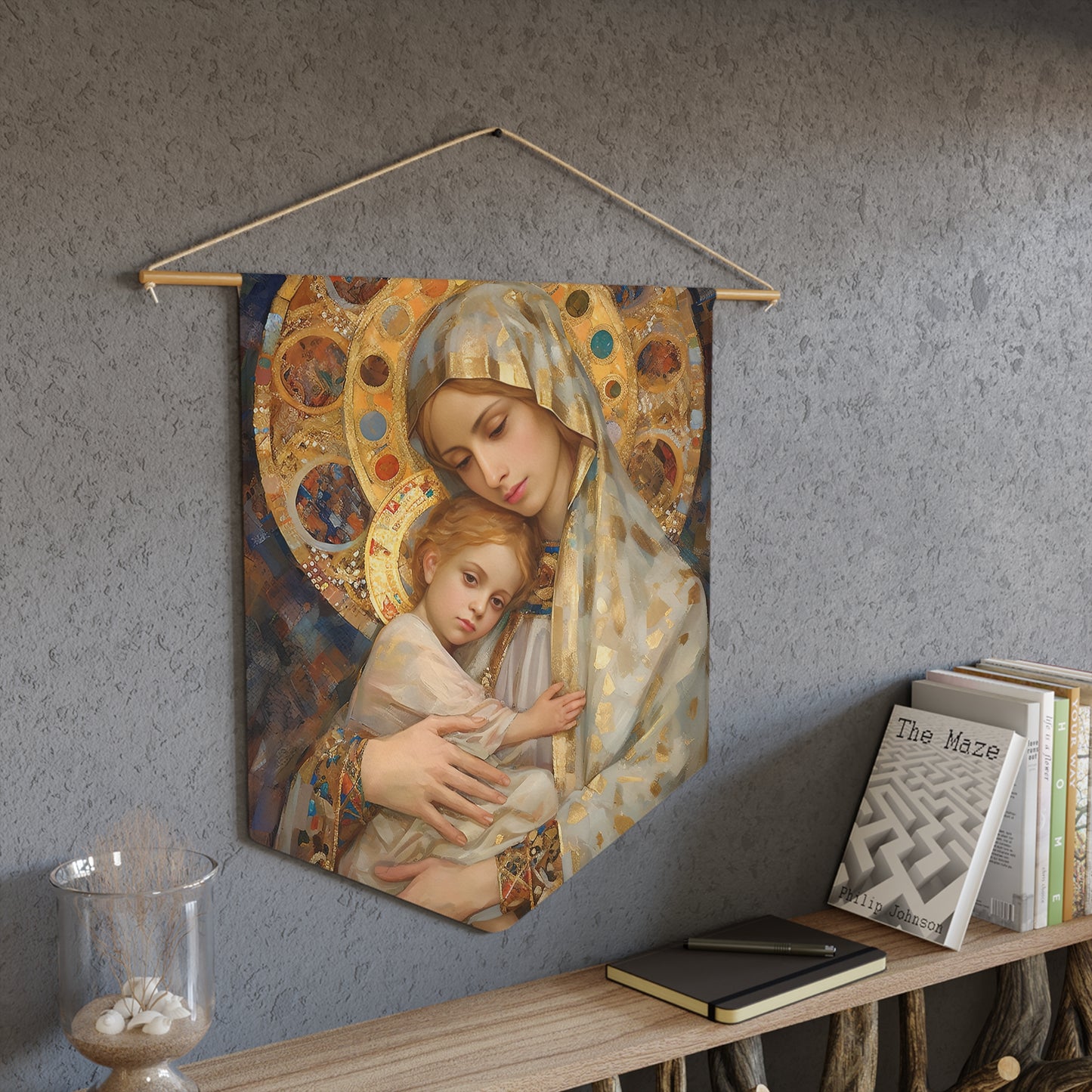 Madonna and Child Wall Banner / Wall Hanging - Prayer room - Catholic Art - Large Religious Catholic Saint Art for your home 18" x 21"