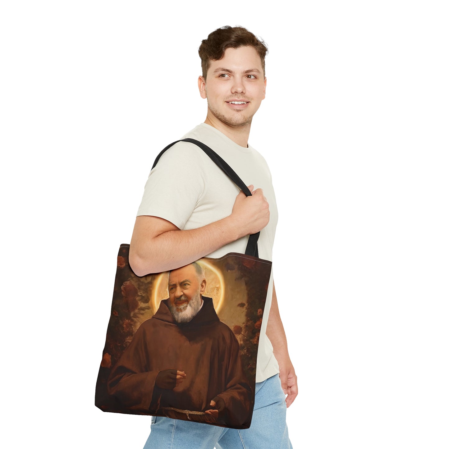 Saint Padre Pio Tote Bag - Large Medium Small Faith Art Bag - Re usable Tote Purse - Double Sided - Catholic Art Bag