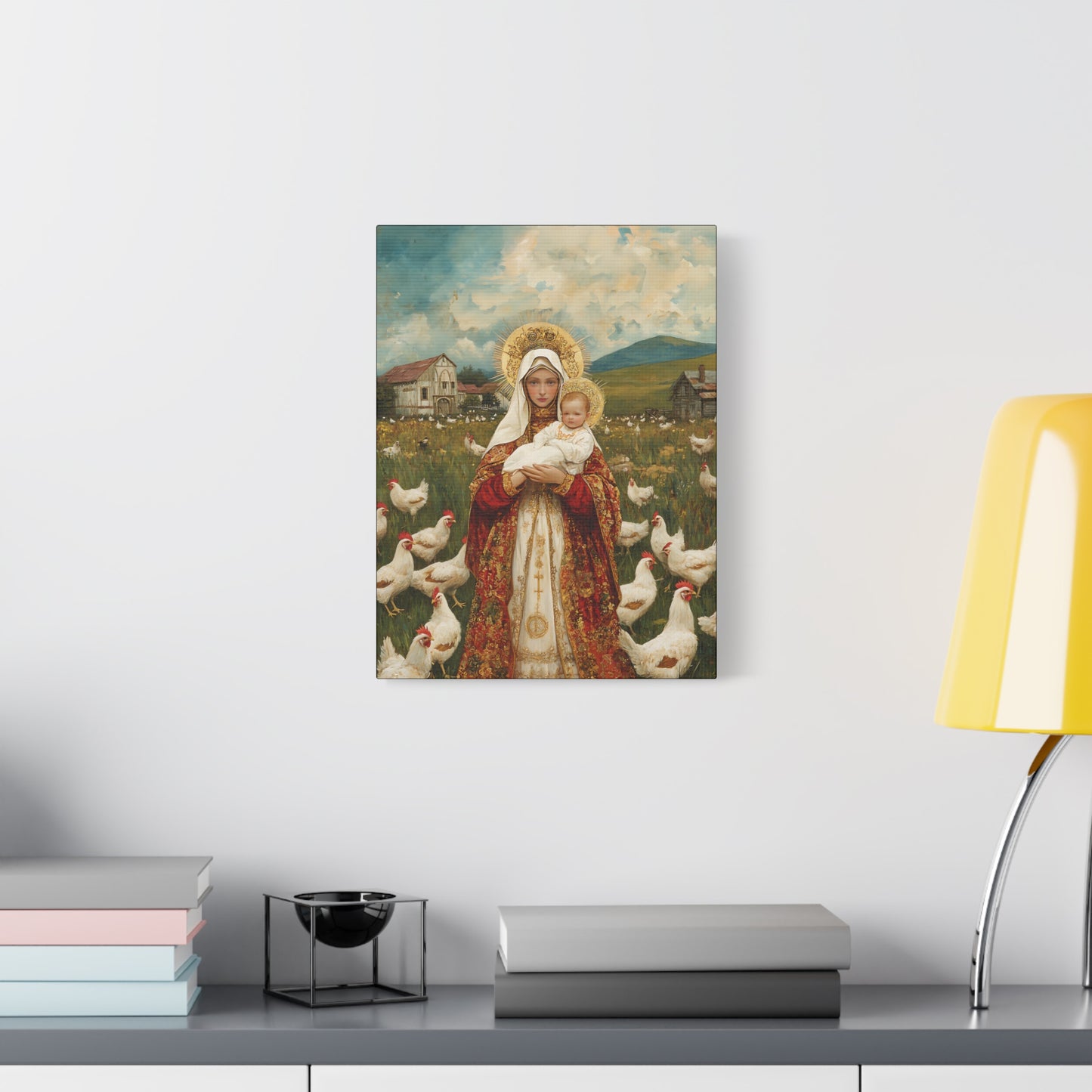 Our Lady of the Hens: Protector of the Humble Flock - Museum Wrapped Canvas - Print - Religious Art for your Home - Christian print
