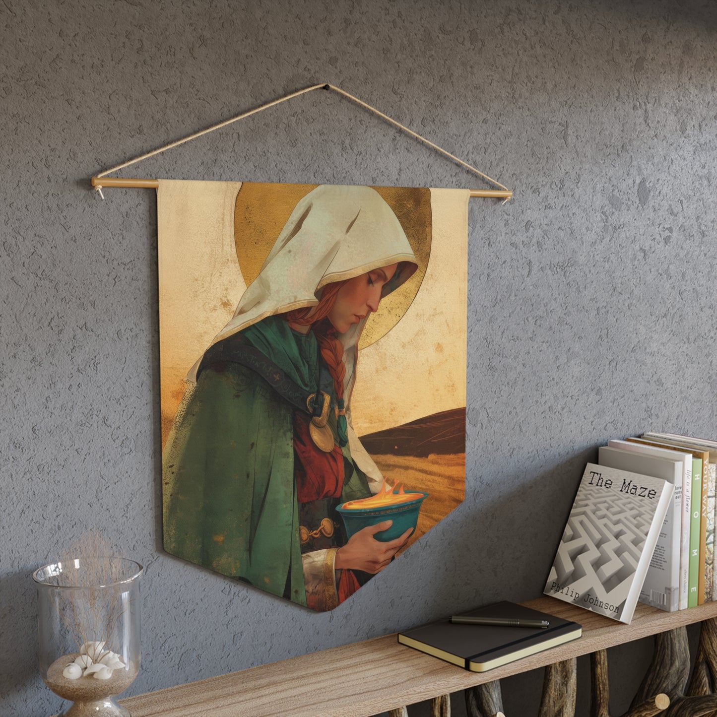 Saint Brigid of Ireland / Kildare Pennant / Banner / Wall Hanging - Prayer room art - 18" x 21" - Catholic prayer Religious - Large Print