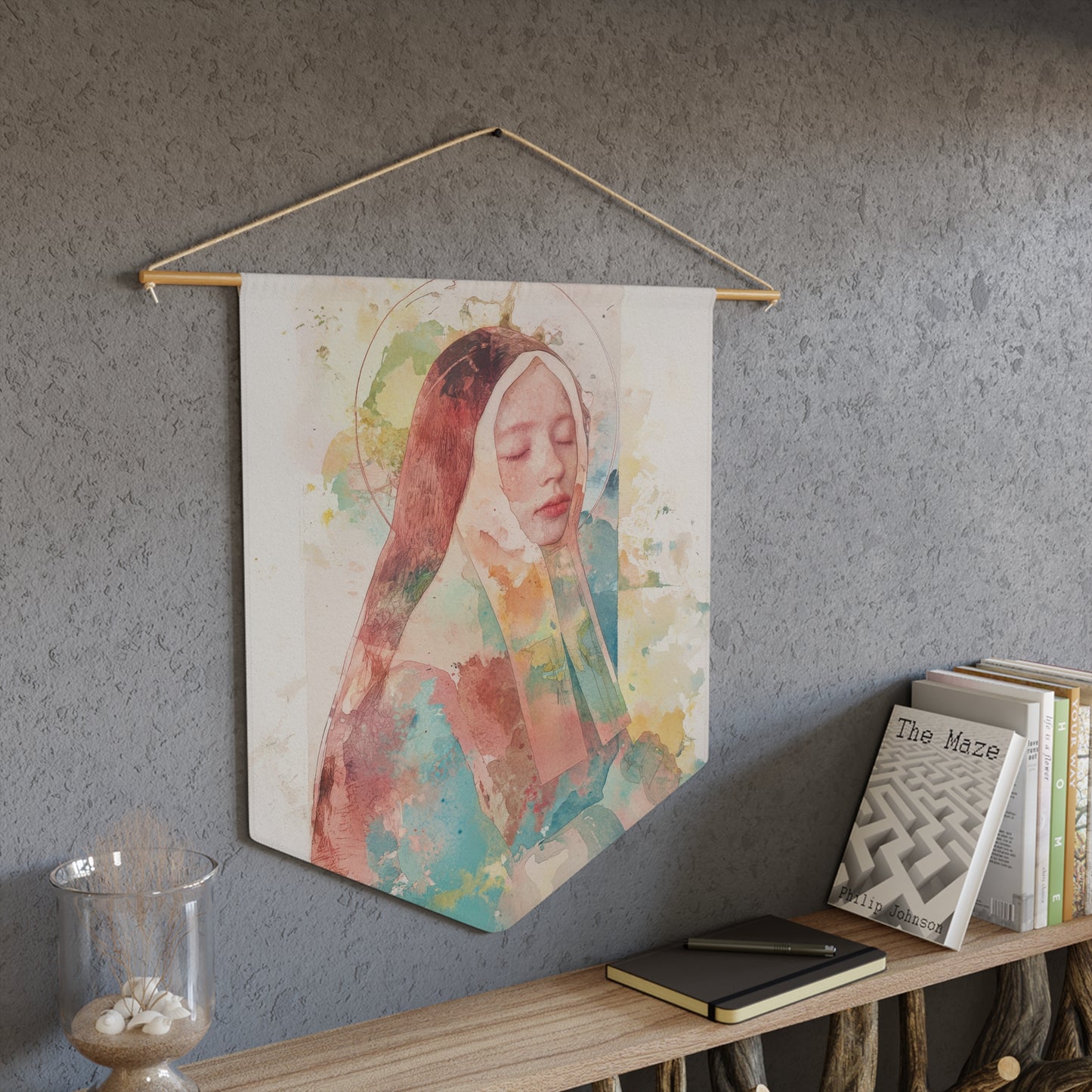 Saint Bernadette Pennant / Banner / Wall Hanging - Prayer room art - Catholic Home - 18" x 21"