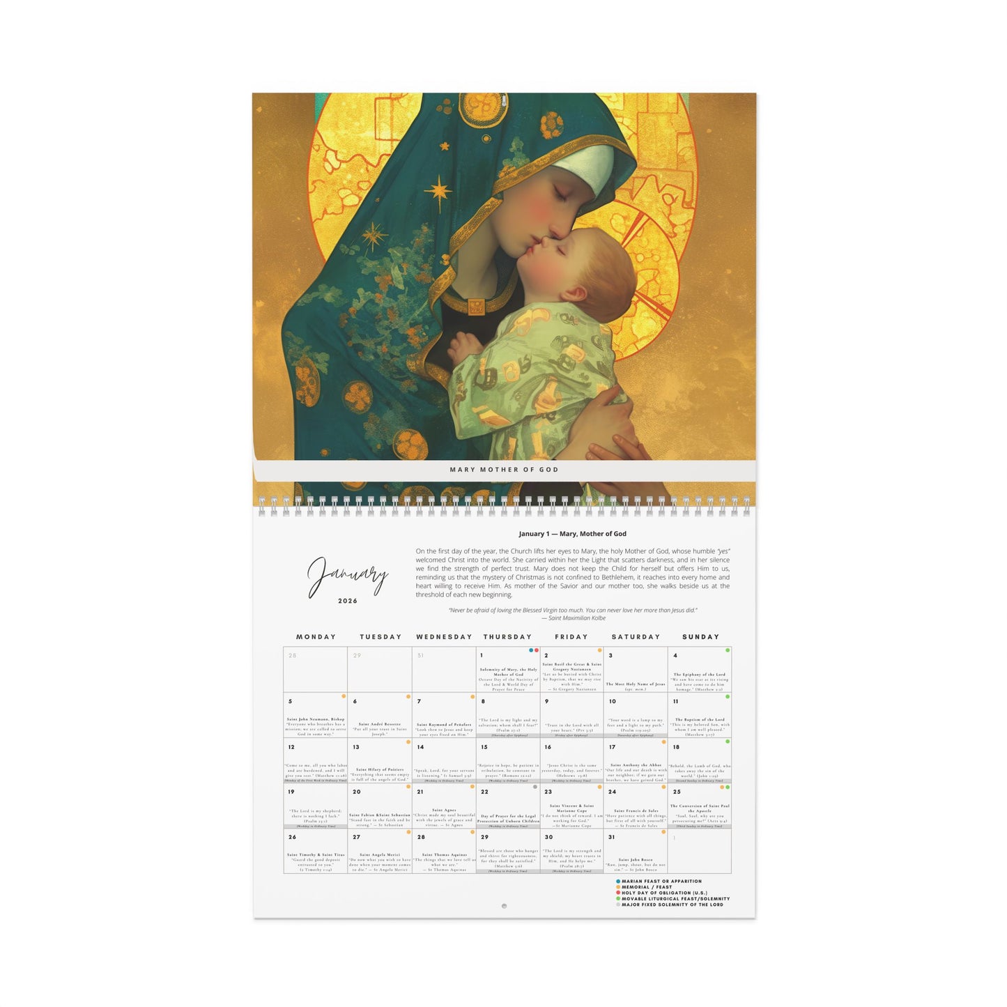 Catholic Liturgical Calendar 2026 - Saints, Solemnities & Marian Feast Days - Sanctified Souls - Christmas Gift - Gift for Catholics