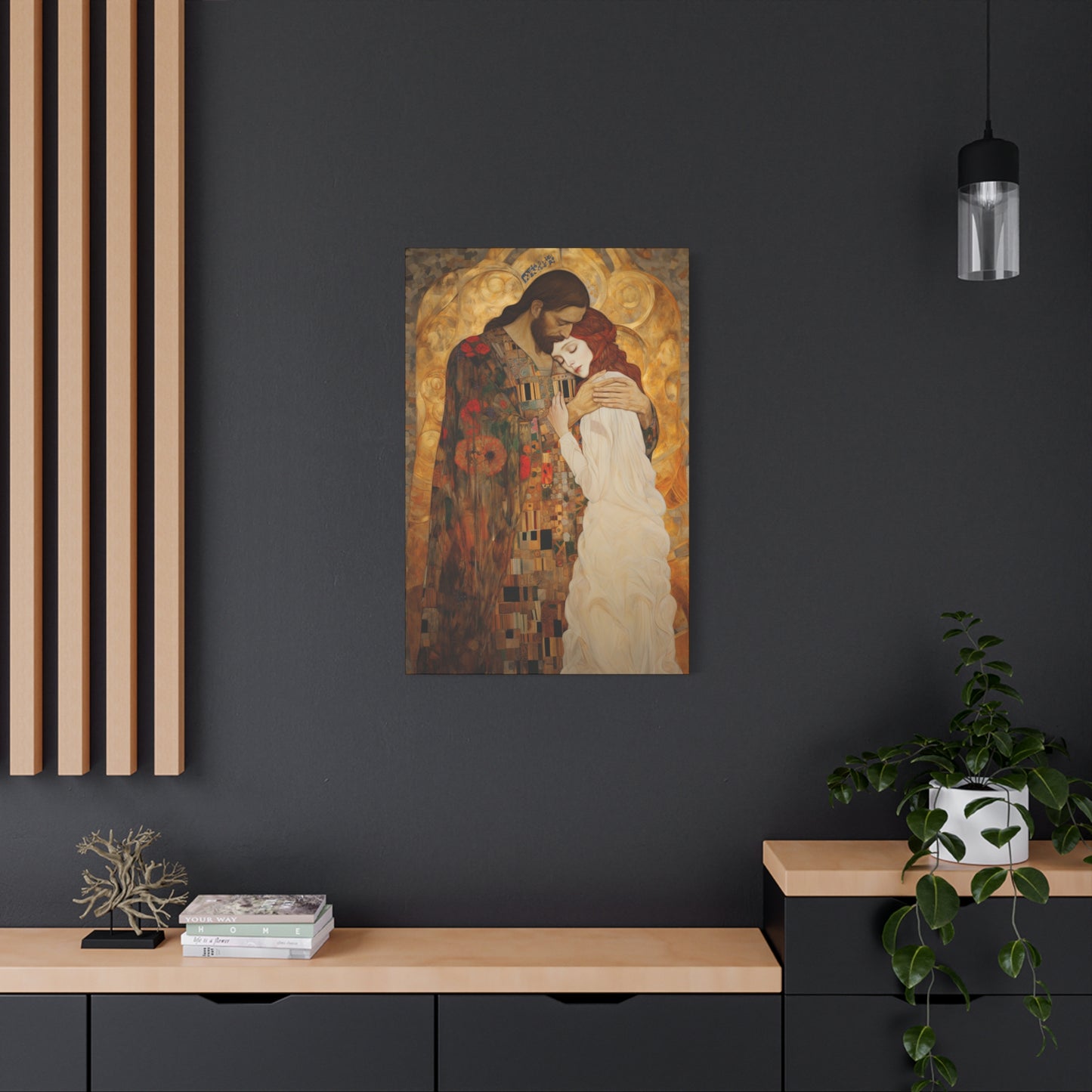 Christ Embracing Mary Magdalene Museum Wrapped Canvas - Sanctified Souls Print -Based on Klimt's The Kiss - Religious Catholic Art