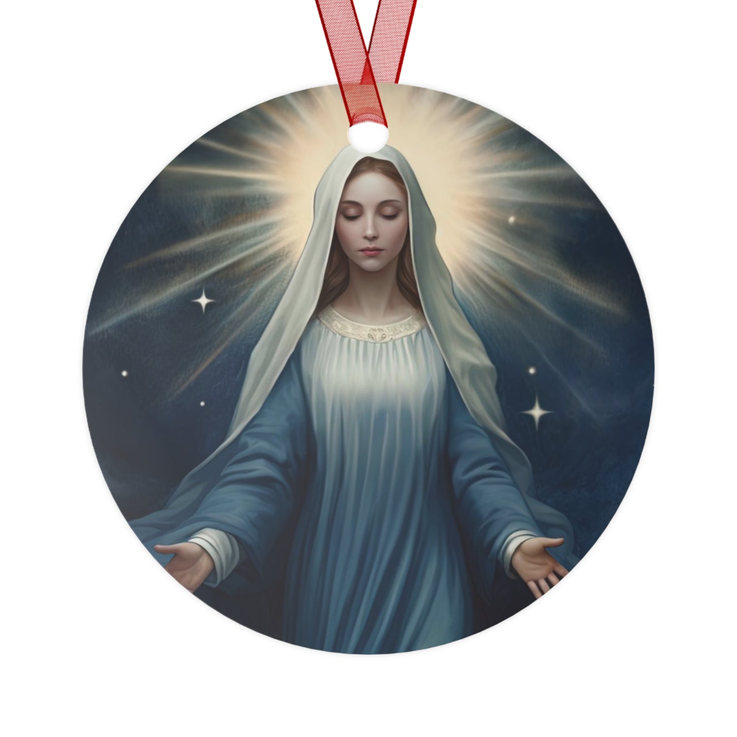 Our Lady, Star of the Sea Metal Ornament - Religious Holiday Christmas Ornament and Keepsake - Double sided - Prayer Ornament