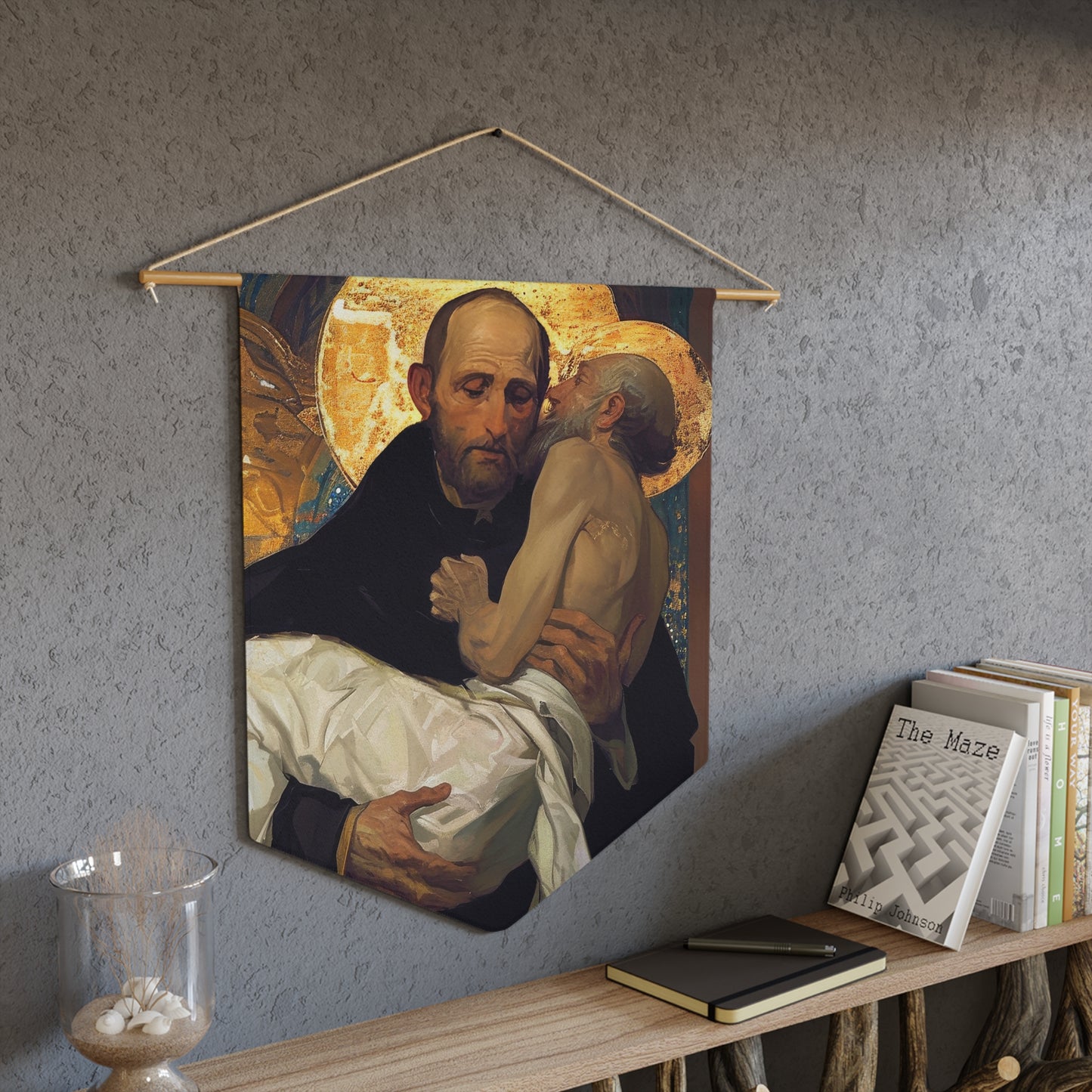 Saint John of God Pennant / Banner / Wall Hanging - Prayer room art - 18" x 21" - Catholic prayer Religious Christian Gift