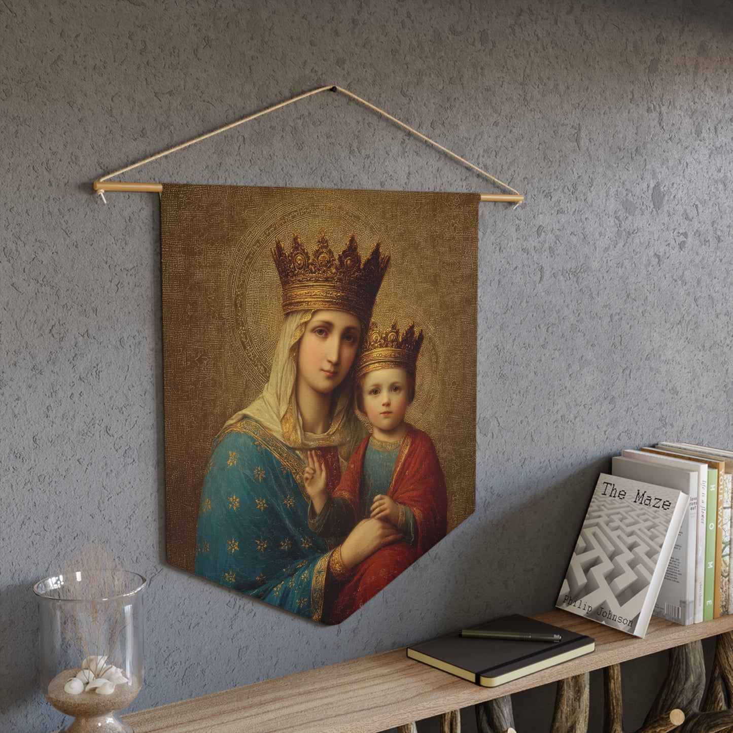 Madonna della Strada - Our Lady of the Way - Pennant / Banner / Wall Hanging - Prayer room art - Catholic Home - 18" x 21"