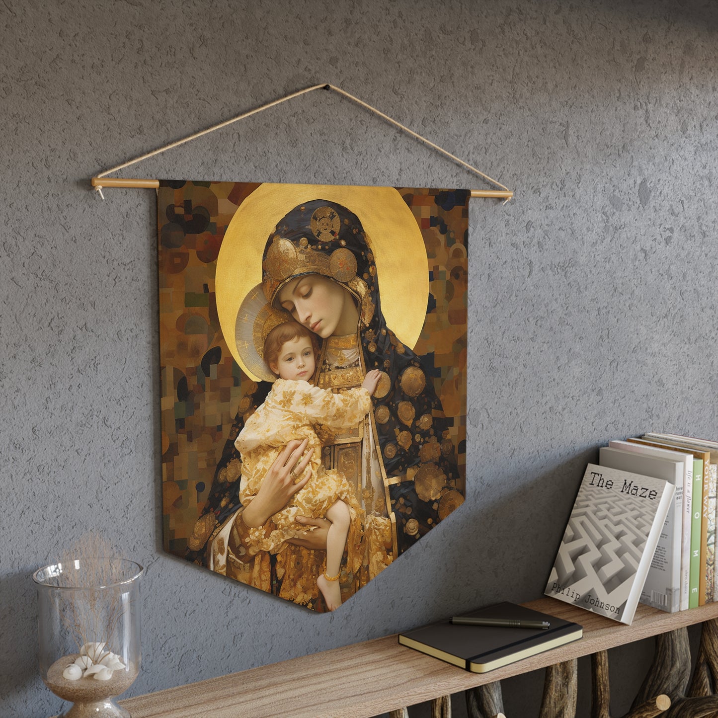 THe Light of Love Wall Banner / Wall Hanging - Prayer room art - Mary the Blessed Virgin and Baby Jesus - Large Print - 18" x 21"