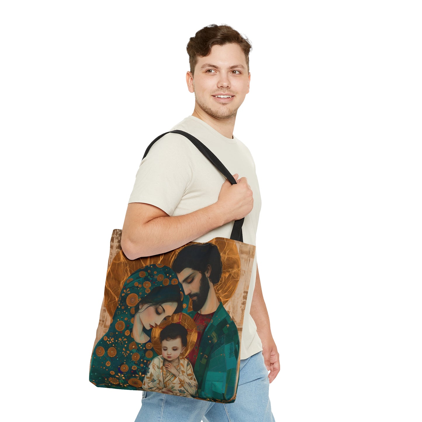Sacred Love - Mary, Joseph, and the Infant Jesus Tote Bag - Large Medium Small Faith Art Bag - Holy Family Art purse - Double Sided