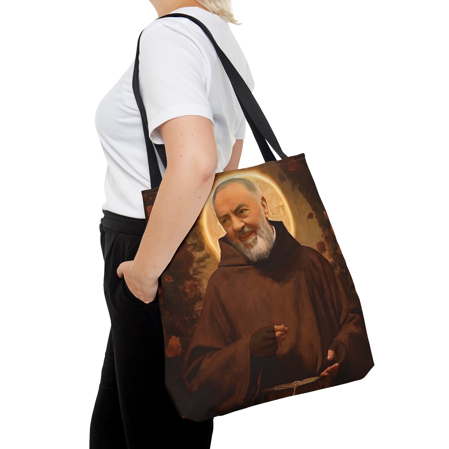 Saint Padre Pio Tote Bag - Large Medium Small Faith Art Bag - Re usable Tote Purse - Double Sided - Catholic Art Bag