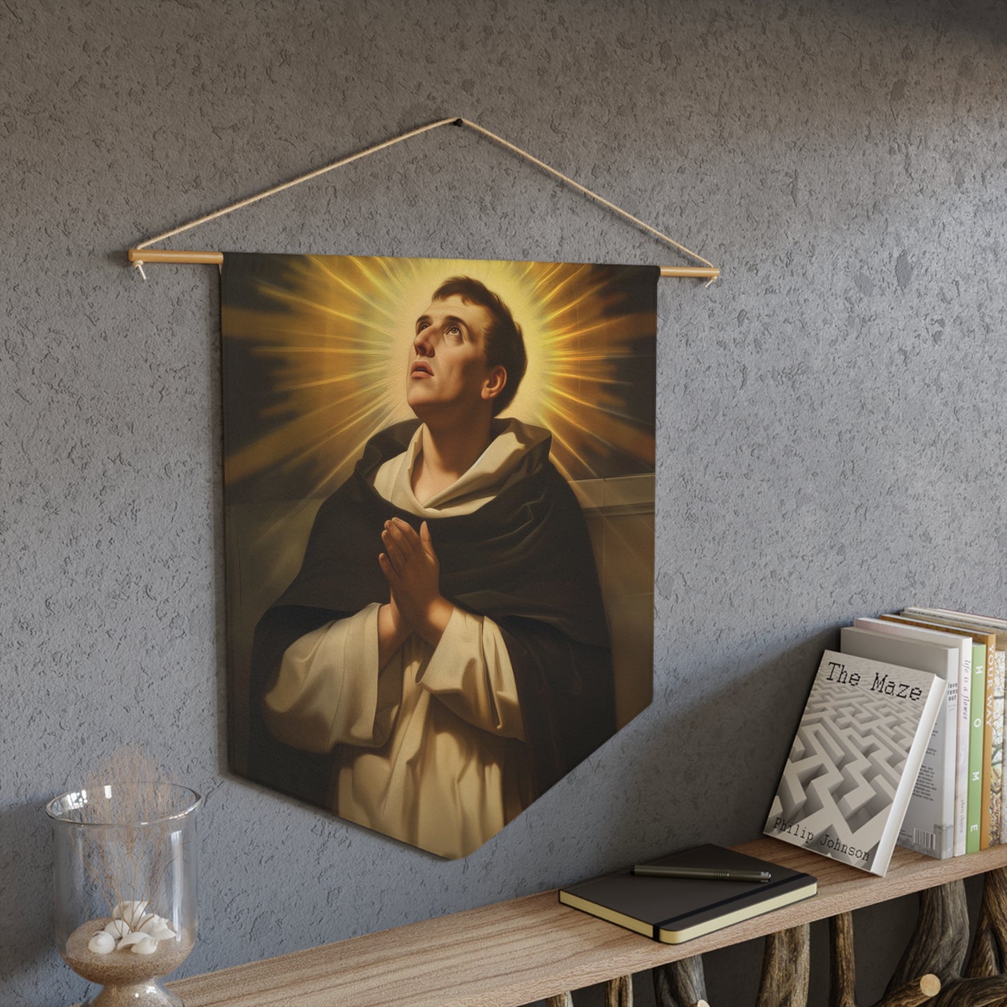 Saint Thomas Aquinas Pennant / Banner / Wall Hanging - Prayer room art - Catholic Home Art - Large Saint Art for your home - 18" x 21"