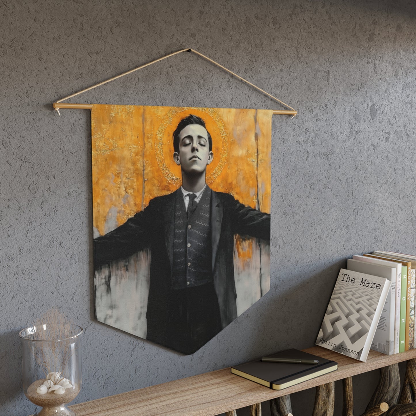 Blessed Miguel Pro - Pennant / Banner / Wall Hanging - Prayer room art - Catholic Home - 18" x 21" - Catholic Saint Martyr Art