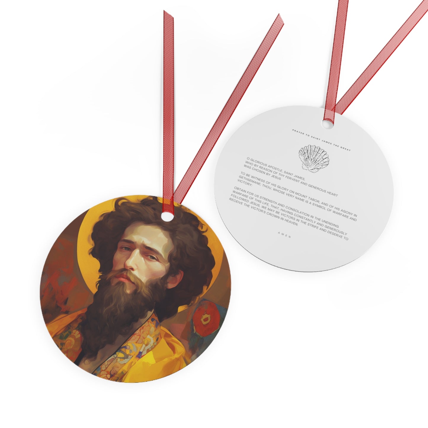 Saint James the Greater Metal Ornament - Religious Holiday Christmas Ornament and Keepsake - Double sided - Prayer Ornament - Catholic Gift