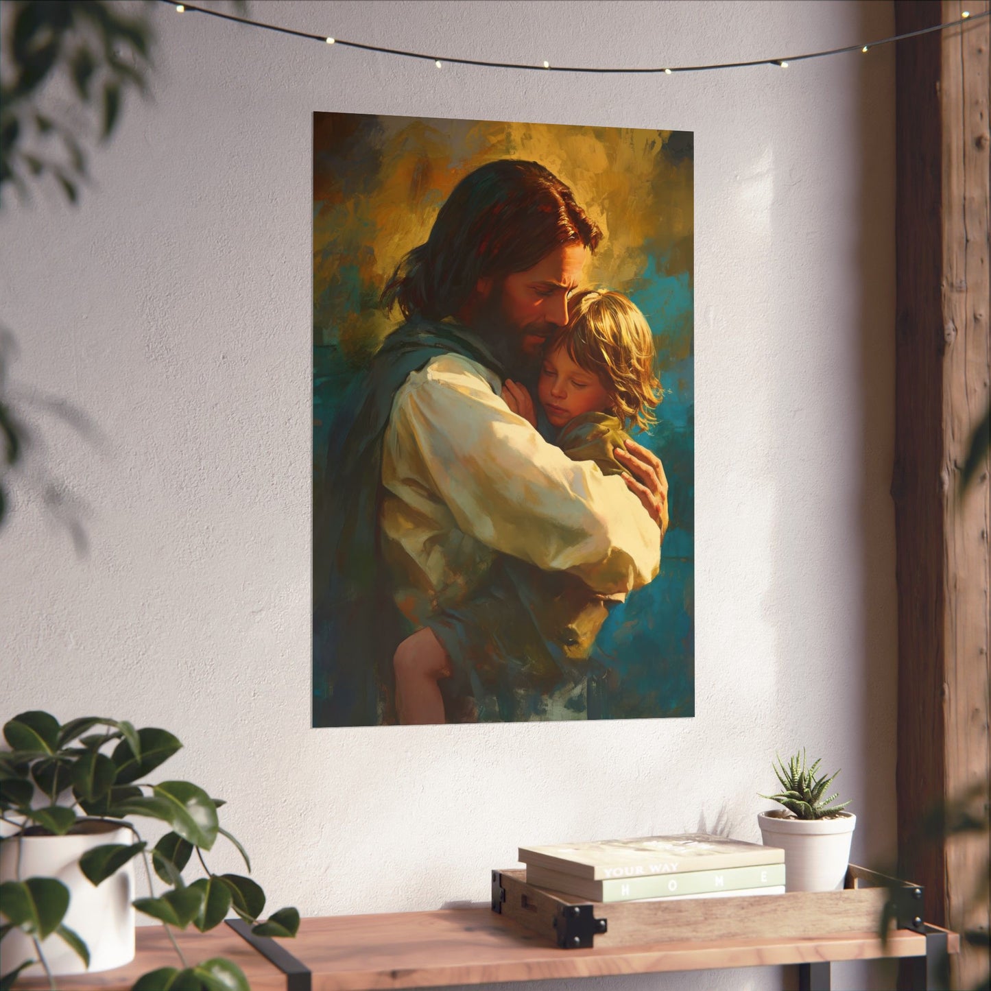 Christ's Compassionate Embrace Poster Print - Sanctified Souls Print - Multiple Sizes - Premium Posters - Catholic Art - Christian painting
