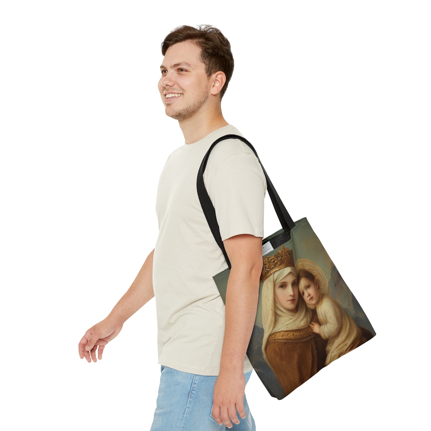 A Cord Between Heaven and Earth - Our Lady of Mount Carmel Tote Bag - Large Medium Small Faith Art Bag - Catholic Faith Purse - Double Sided