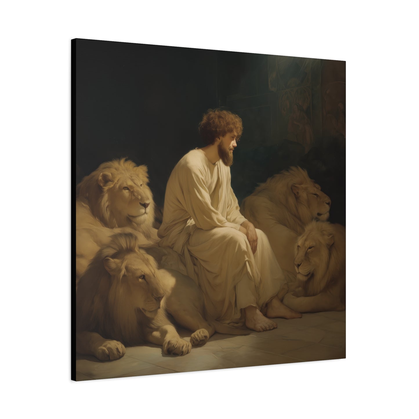 Faith Amid the Beasts - Daniel in the Lions Den - Museum Wrapped Canvas - Sanctified Souls Print - Religious Art for your Home