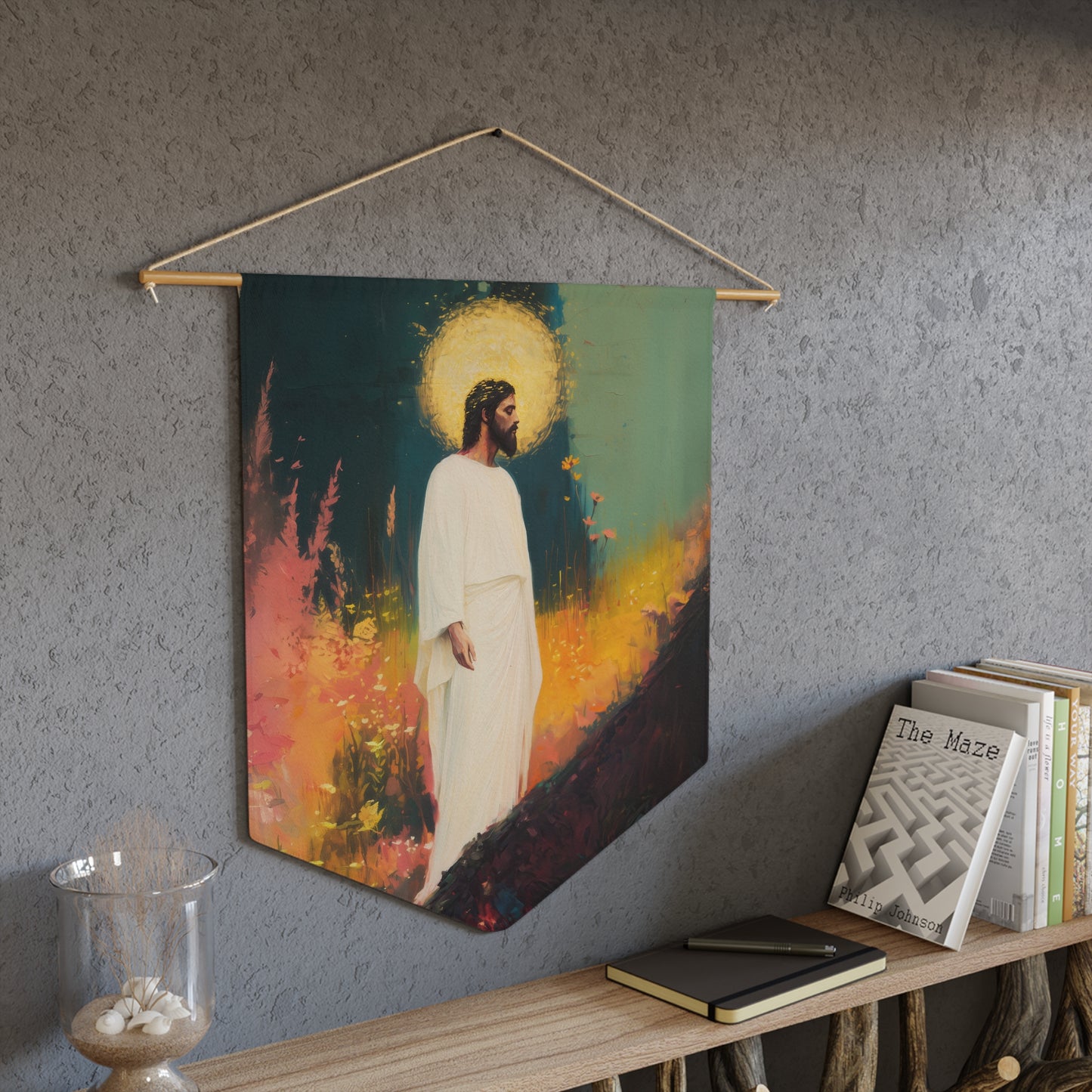 Christus Resurrexit (Christ Is Risen) Pennant / Banner / Wall Hanging - Prayer room art - Catholic Home - 18" x 21"