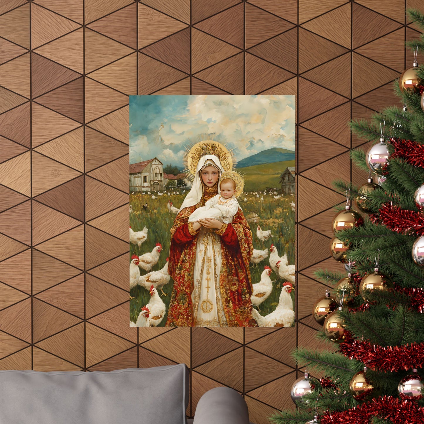Our Lady of the Hens: Protector of the Humble Flock - Sanctified Souls Print - Multiple Sizes - Premium Posters - Catholic Art - Christian