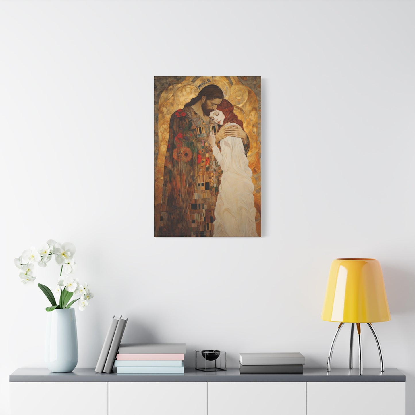 Christ Embracing Mary Magdalene Museum Wrapped Canvas - Sanctified Souls Print -Based on Klimt's The Kiss - Religious Catholic Art