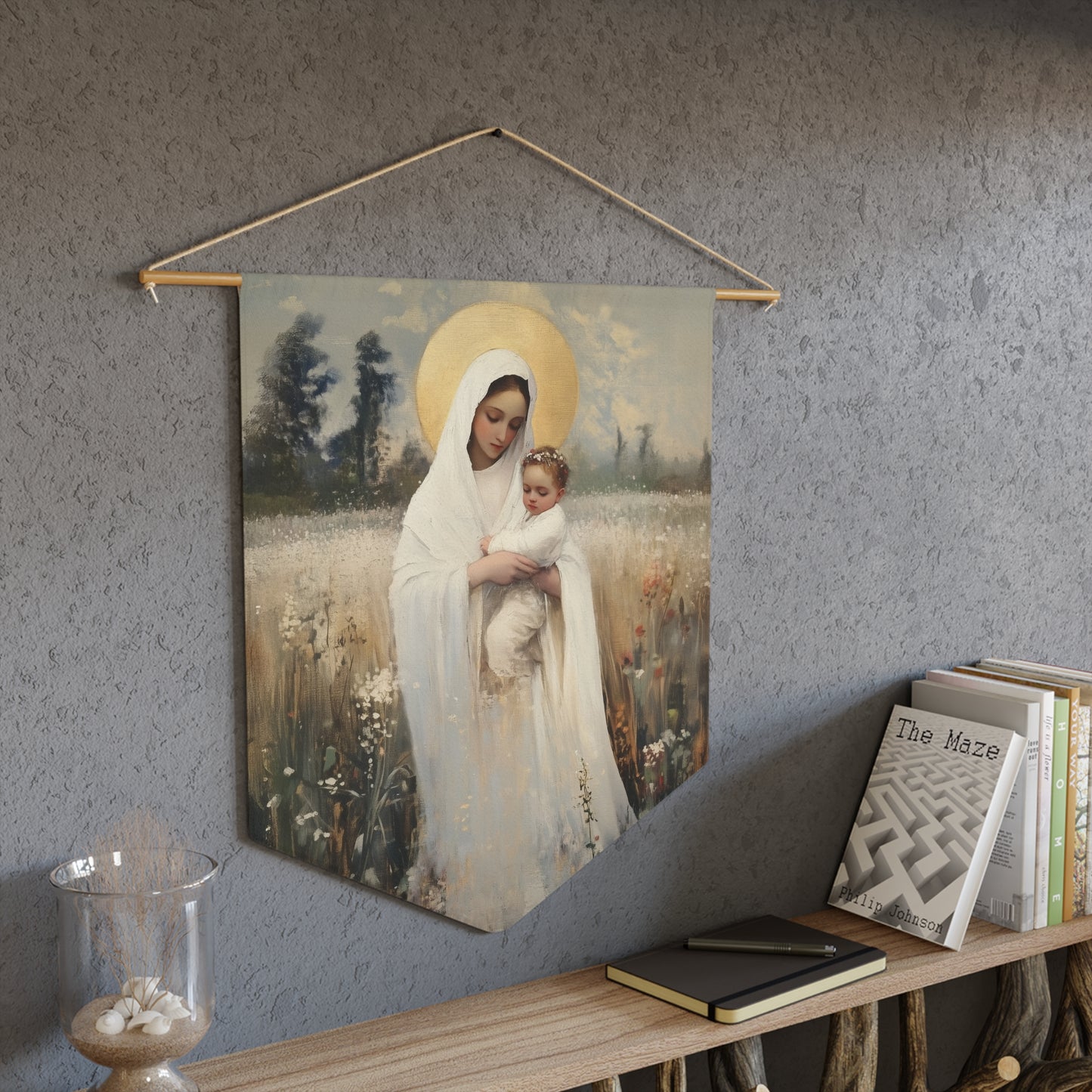 Our Lady of the Prairie Pennant / Banner / Wall Hanging - Prayer room art - 18" x 21" - Catholic - Large Banner