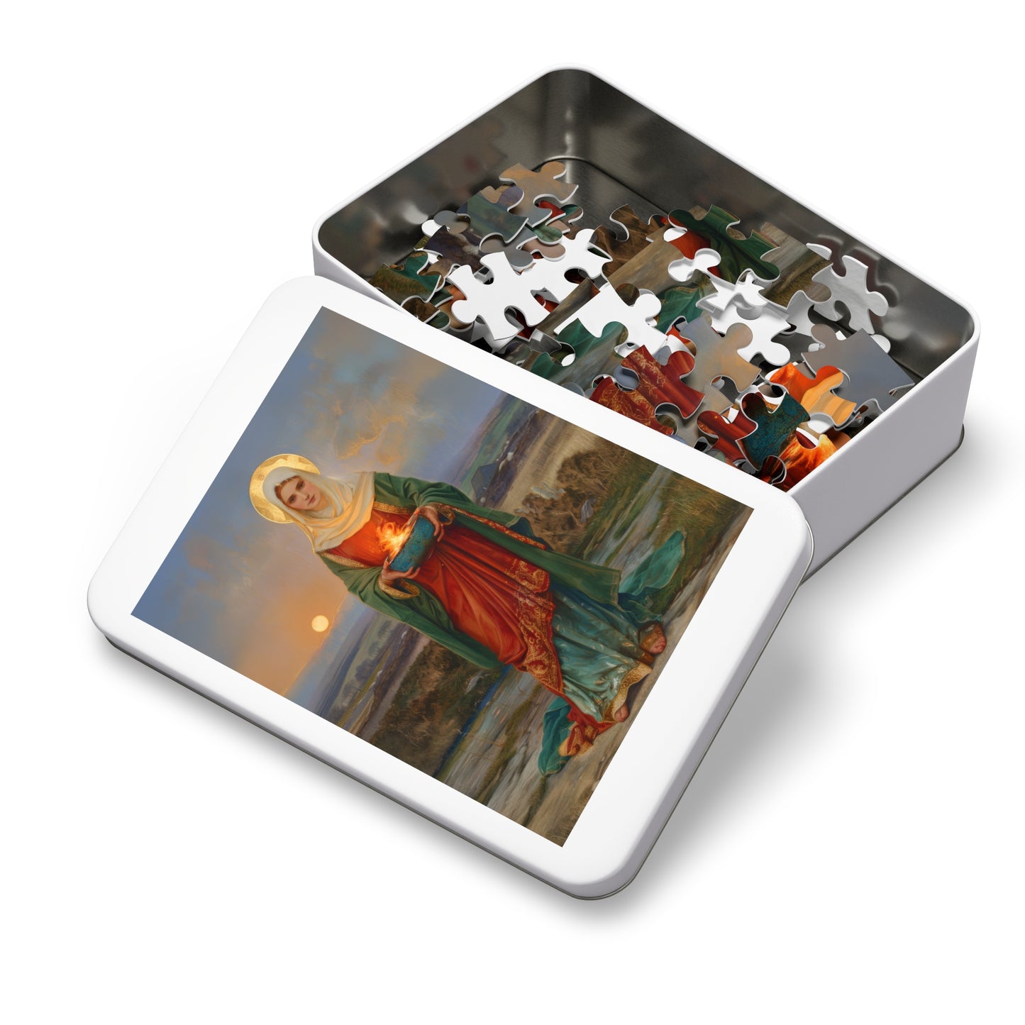Saint Brigid of Ireland / Kildare - Puzzle and Keepsake Tin - Religious (30, 110, 252, 500,1000) - Religious Puzzle - Gifts for Catholics