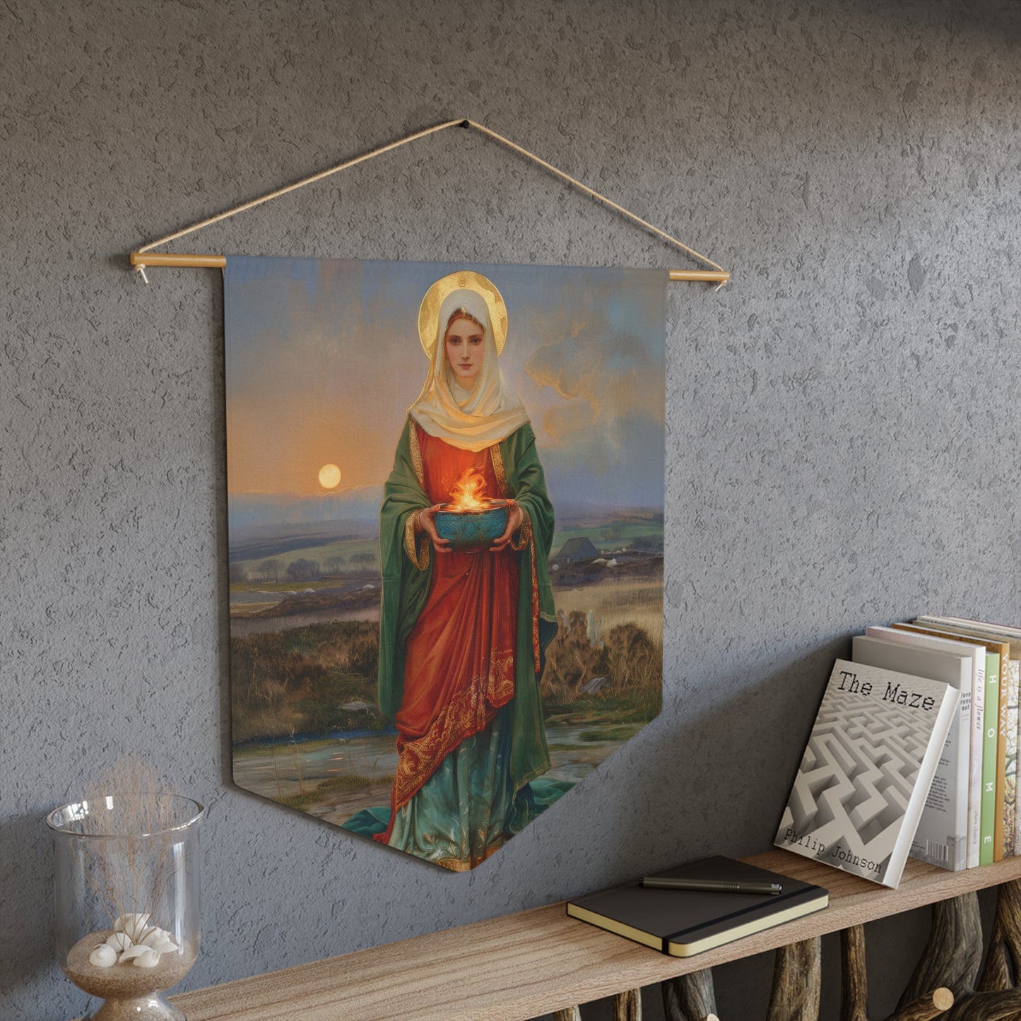 Saint Brigid of Ireland / Kildare Pennant / Banner / Wall Hanging - Prayer room art - 18" x 21" - Catholic prayer Religious - Large Print
