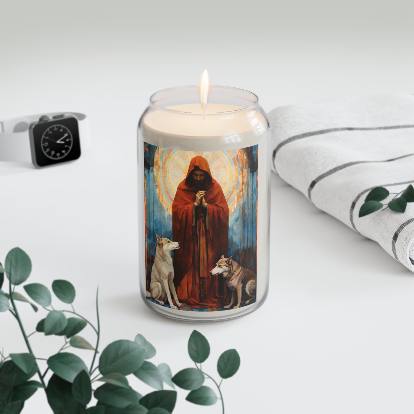 Saint Ailbhe - Scented Prayer Candle, 13.75oz - Tall Size - Religious Prayer Candle - Catholic Art - Patron Saint of Wolves