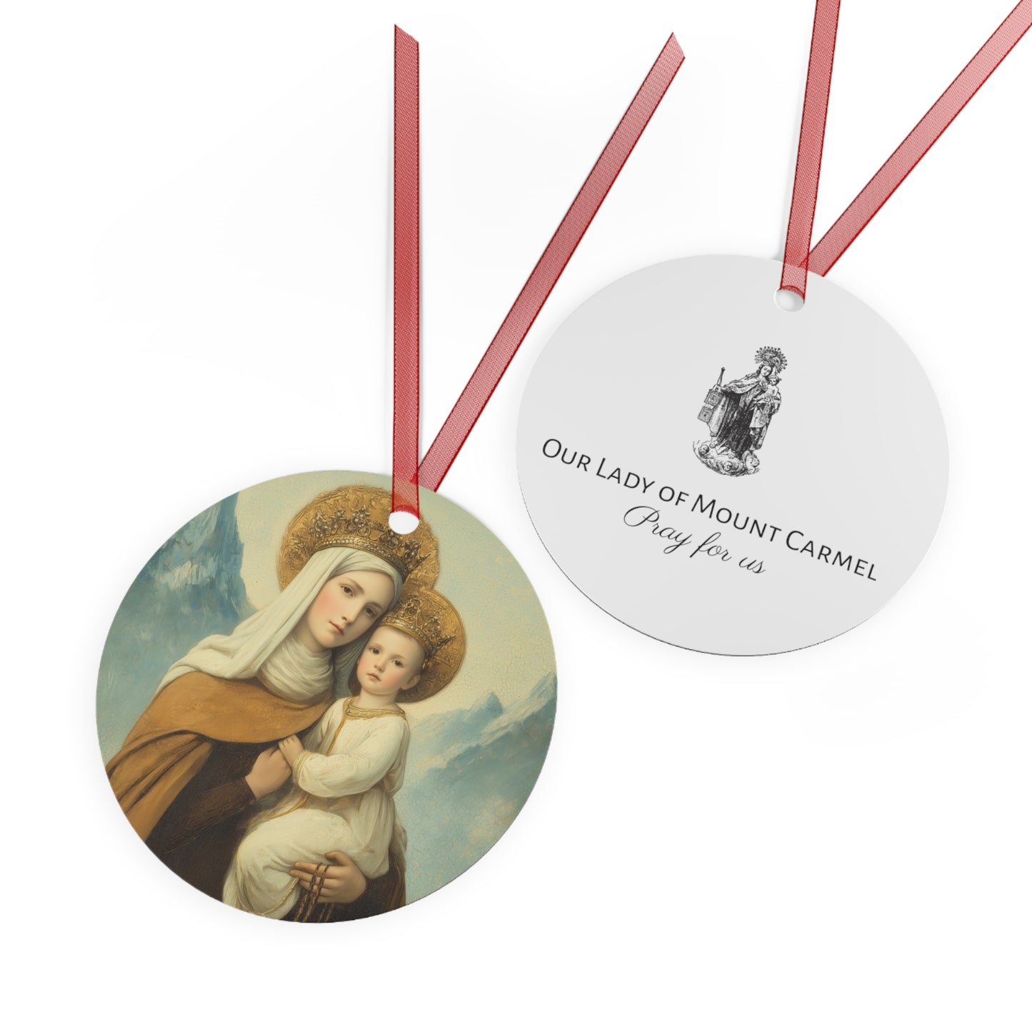 The Gift of the Scapular - Our Lady of Mount Carmel Ornament - Religious Holiday Christmas Ornament and Keepsake - Double sided