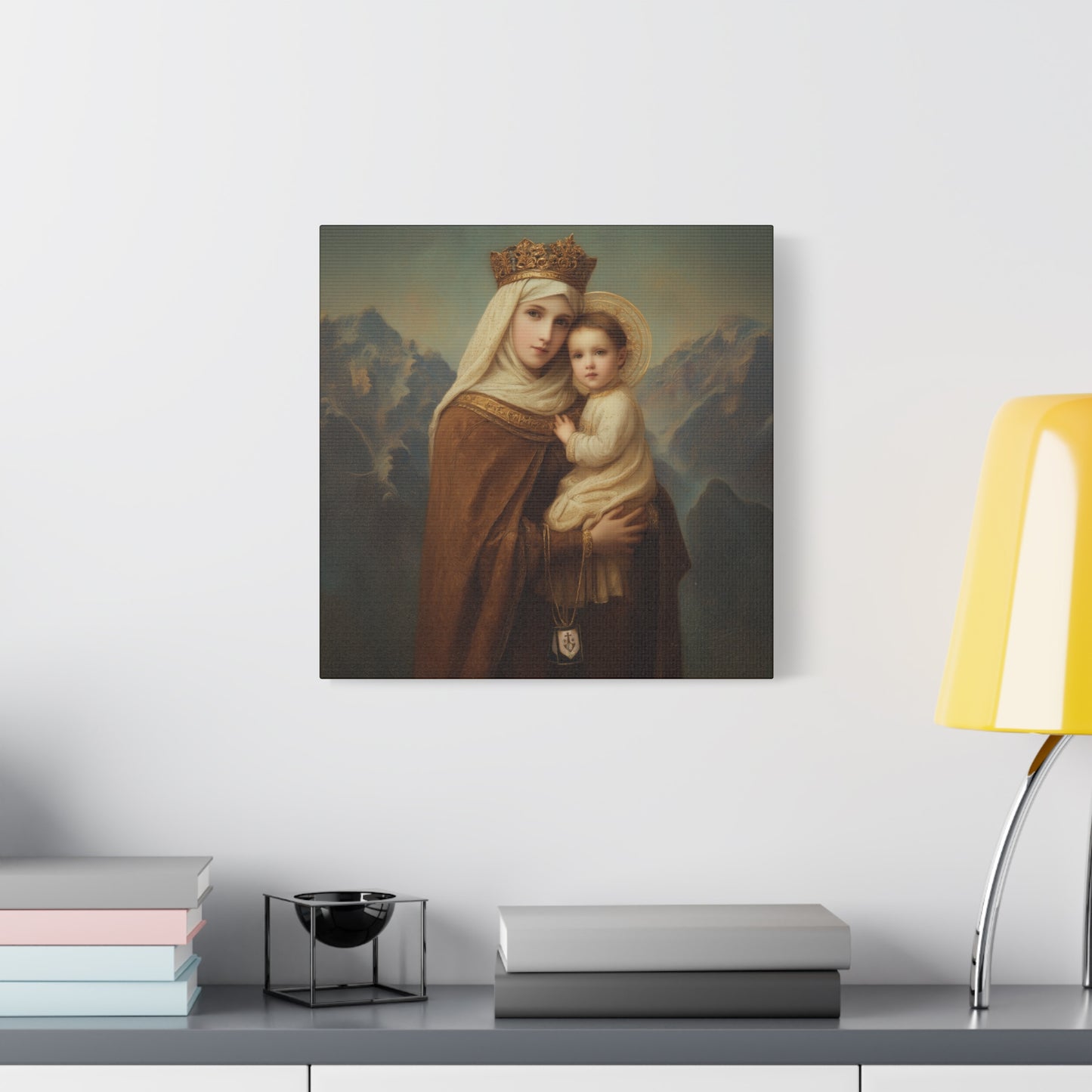 A Cord Between Heaven and Earth - Our Lady of Mount Carmel Wrapped Canvas Print - Multiple Sizes - Catholic Home art Matte Canvas, Stretched