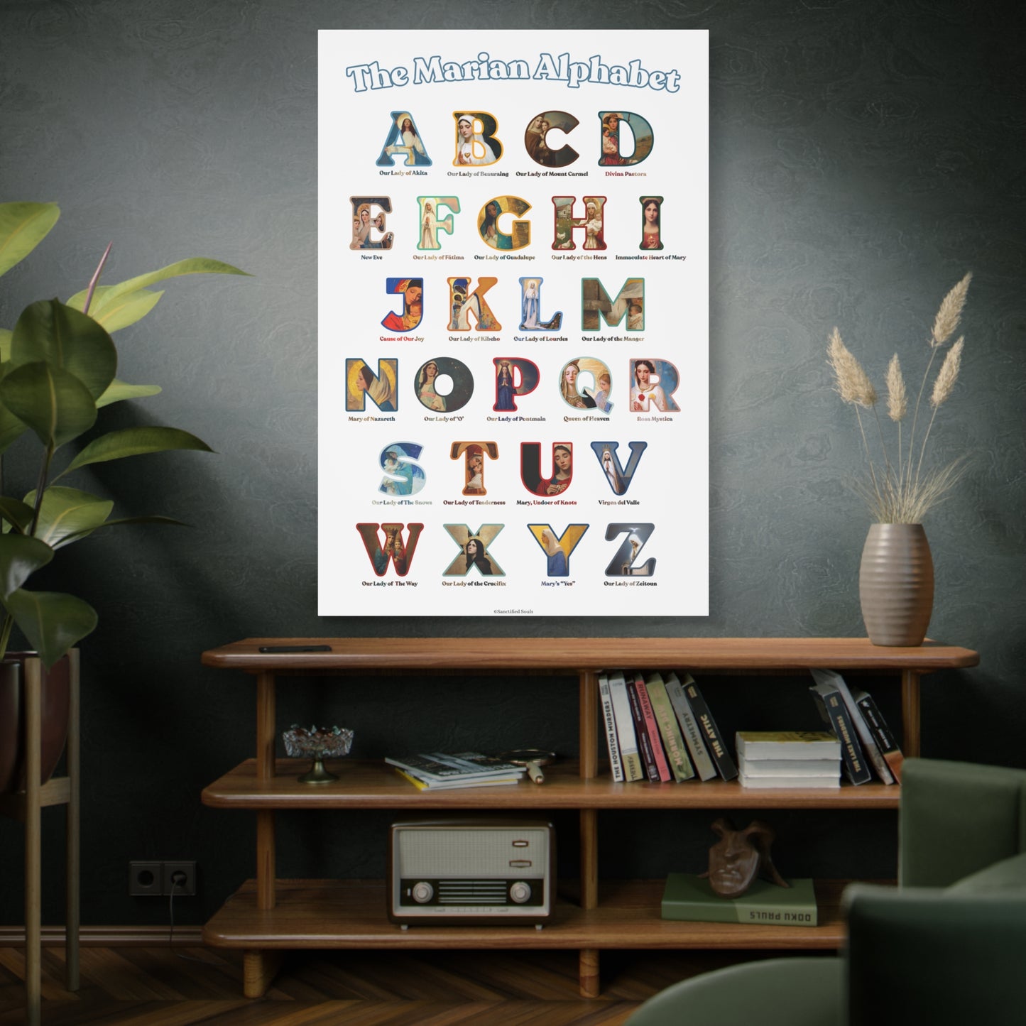 Catholic Marian Alphabet ABC Canvas - Full Alphabet Large Canvas - Catholic ABC Mary - Marian Titles - Catholic Nursery / Homeschool