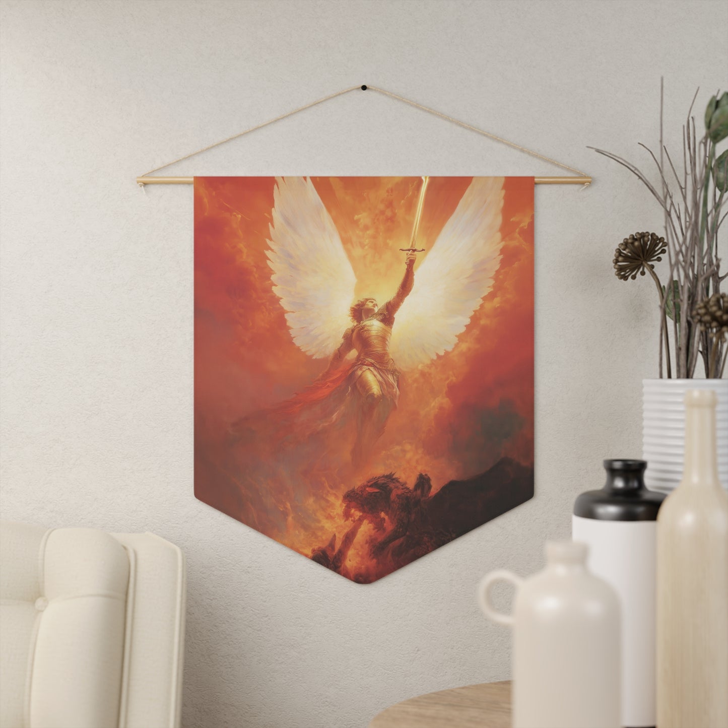 Saint Michael the Archangel Pennant / Banner / Wall Hanging - Prayer room art - 18" x 21" - Catholic - Large Banner