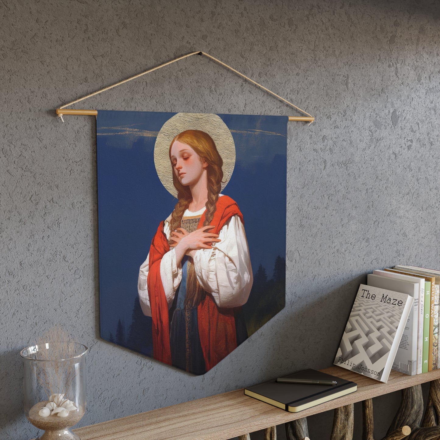 Saint Genevieve - Wall Banner / Wall Hanging - Christian Art - Prayer room - 18" x 21"