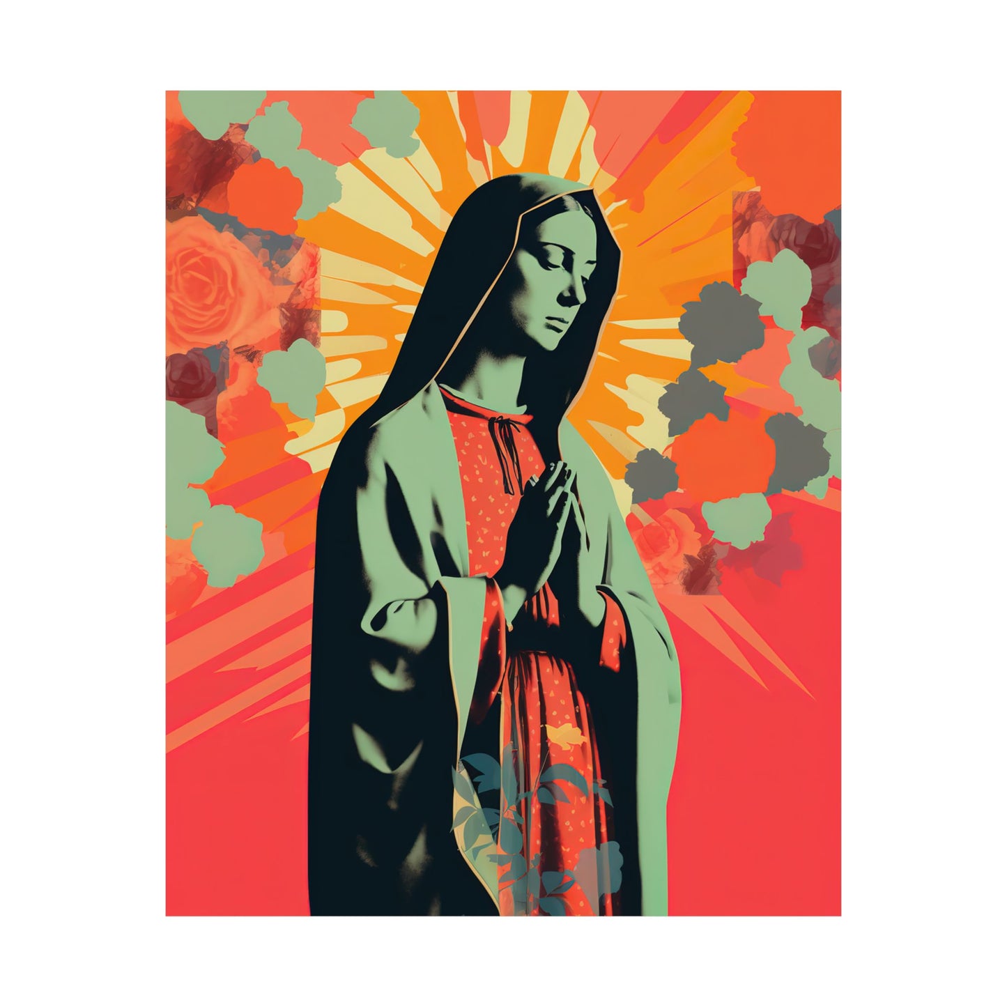 Queen of Heaven : Mother Mary in Prayer - Sanctified Souls Print - Multiple Sizes - Premium Matte Vertical Posters - Virgin Mary